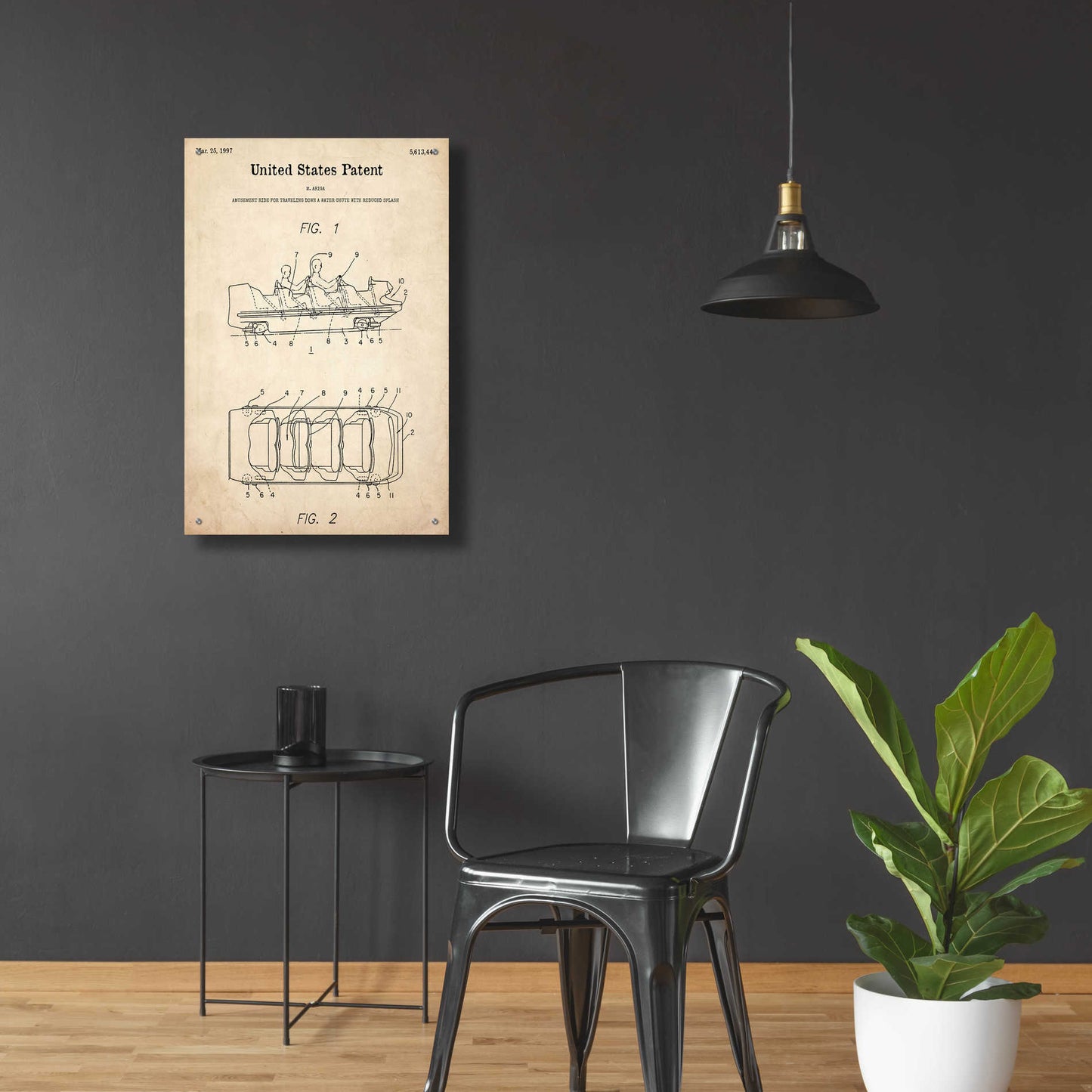 Epic Art 'Water Coaster Ride Blueprint Patent Parchment,' Acrylic Glass Wall Art,24x36