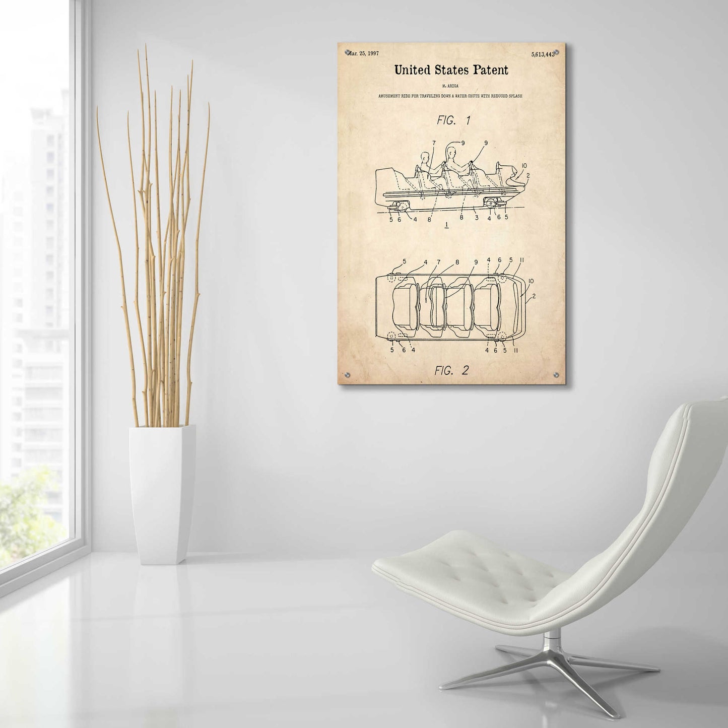 Epic Art 'Water Coaster Ride Blueprint Patent Parchment,' Acrylic Glass Wall Art,24x36