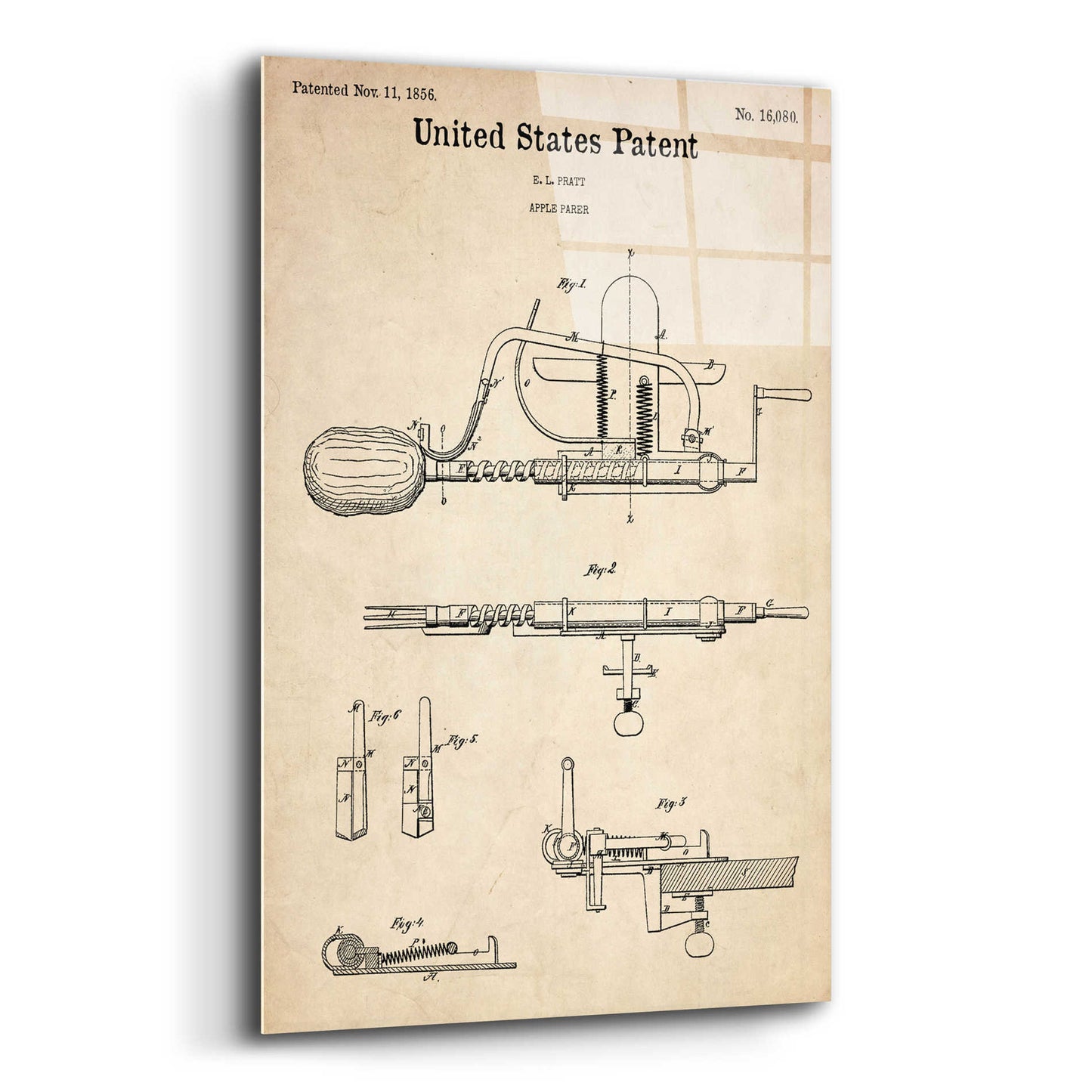 Epic Art 'Apple Parer Blueprint Patent Parchment,' Acrylic Glass Wall Art,12x16