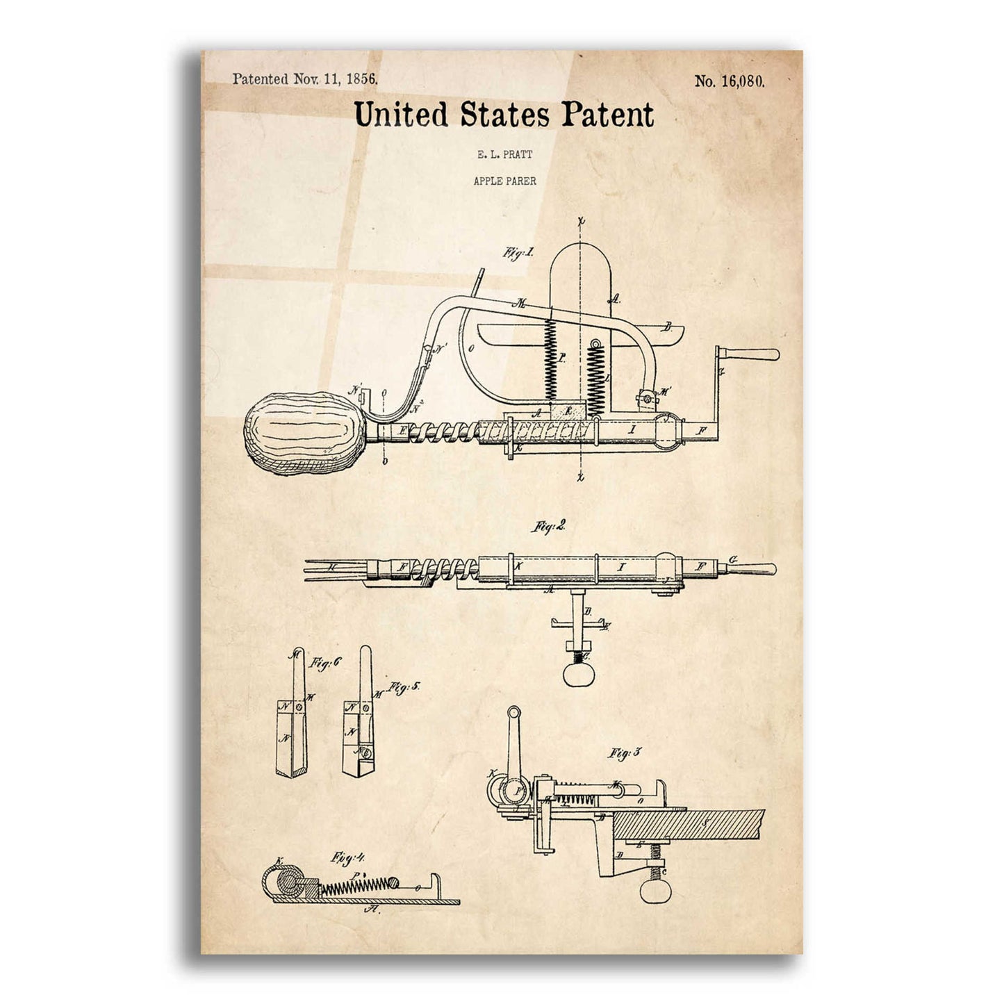 Epic Art 'Apple Parer Blueprint Patent Parchment,' Acrylic Glass Wall Art,12x16