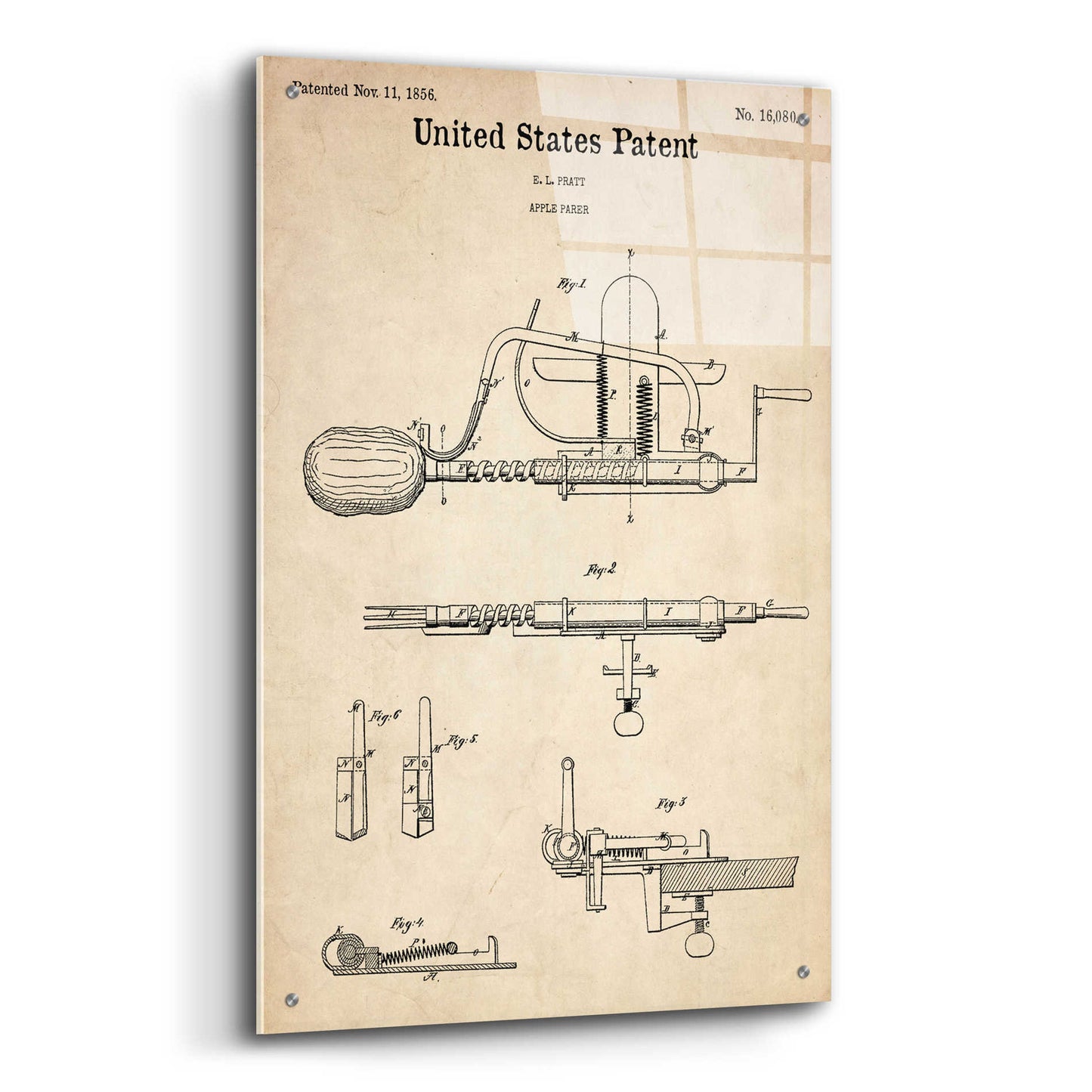 Epic Art 'Apple Parer Blueprint Patent Parchment,' Acrylic Glass Wall Art,24x36