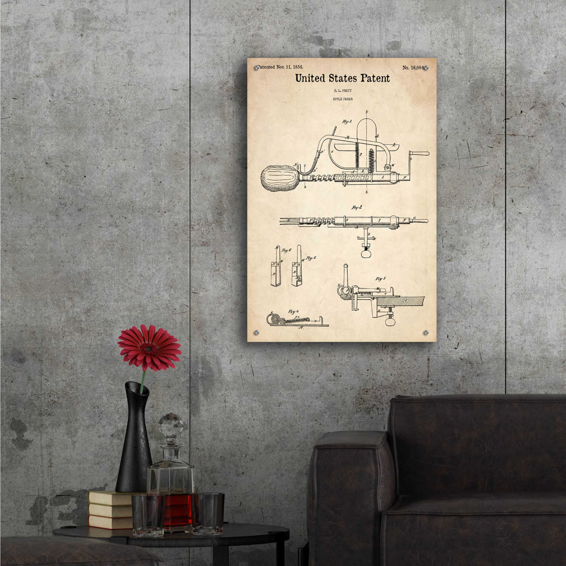 Epic Art 'Apple Parer Blueprint Patent Parchment,' Acrylic Glass Wall Art,24x36