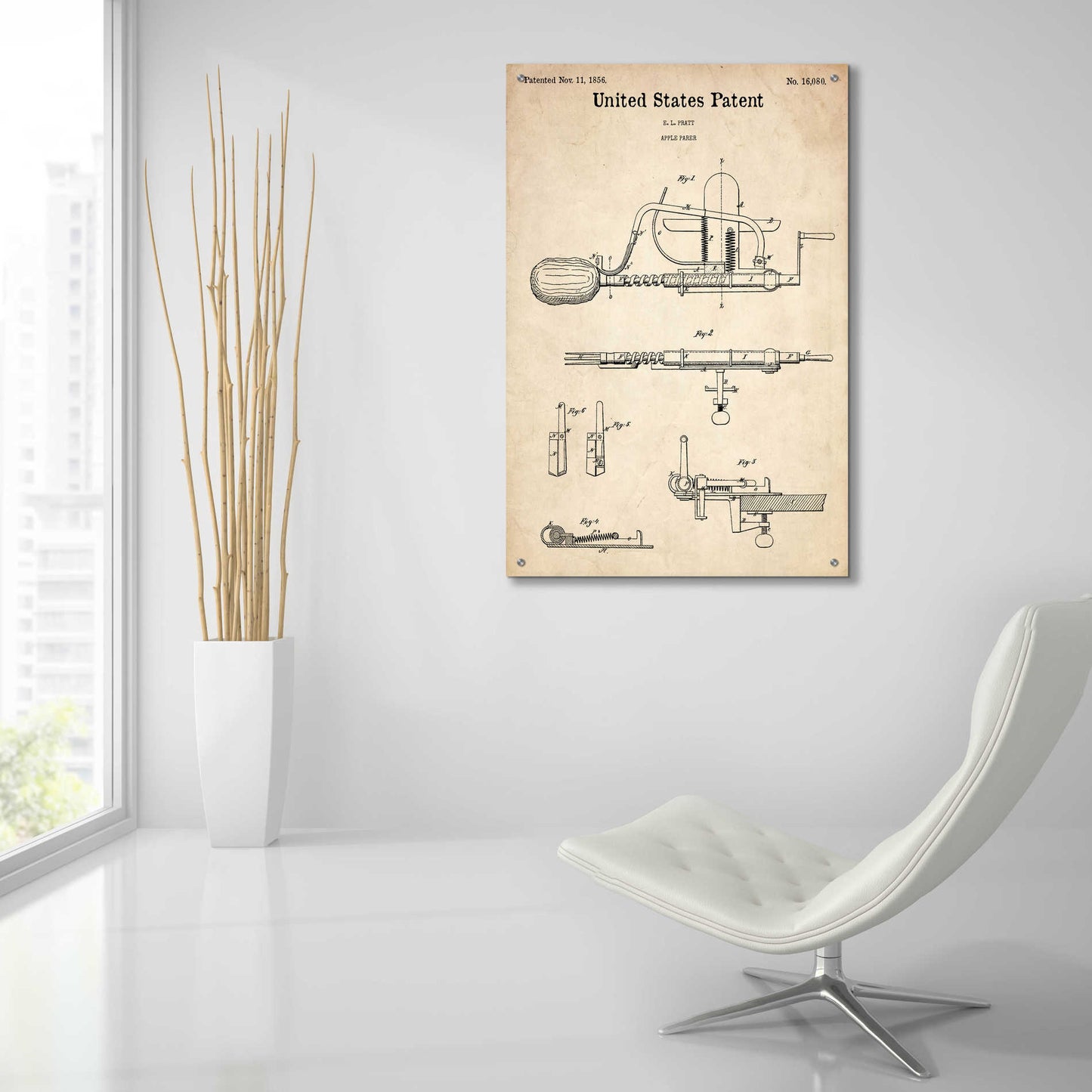 Epic Art 'Apple Parer Blueprint Patent Parchment,' Acrylic Glass Wall Art,24x36