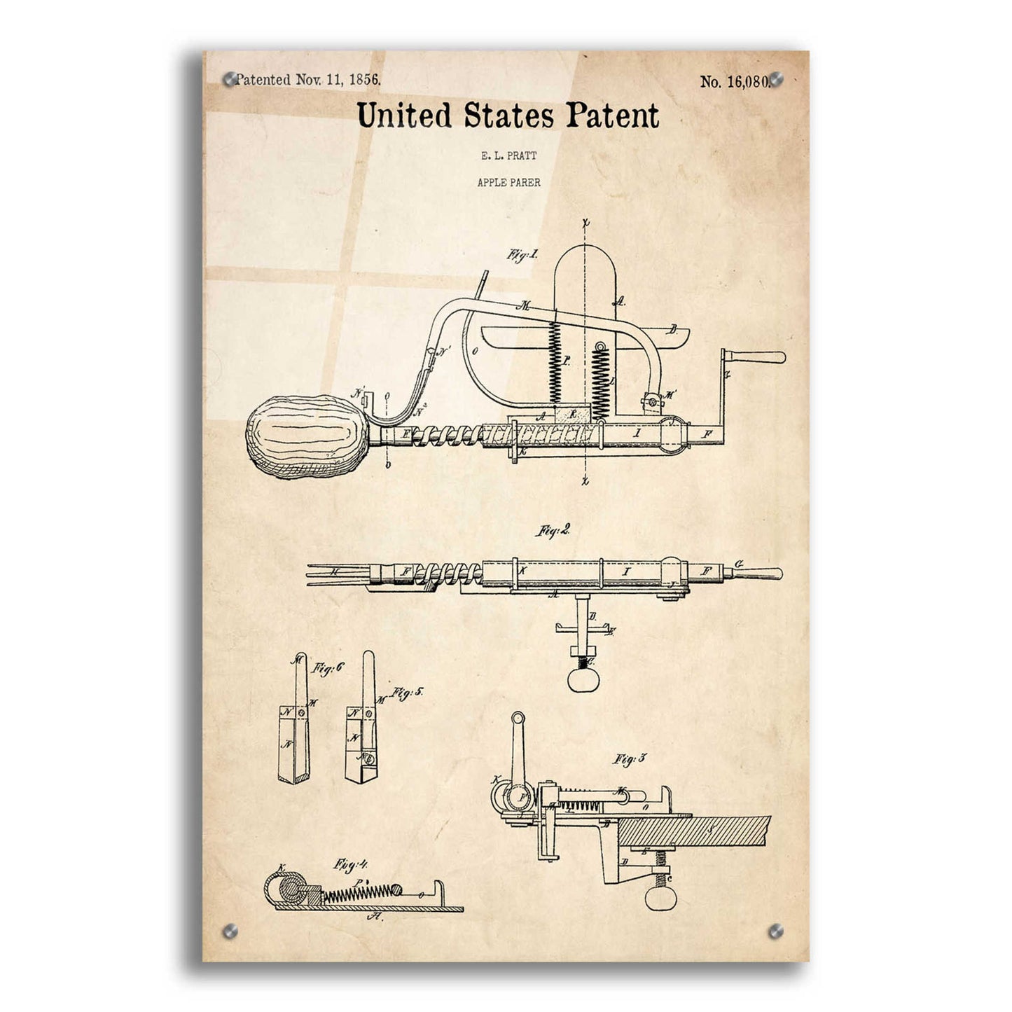 Epic Art 'Apple Parer Blueprint Patent Parchment,' Acrylic Glass Wall Art,24x36