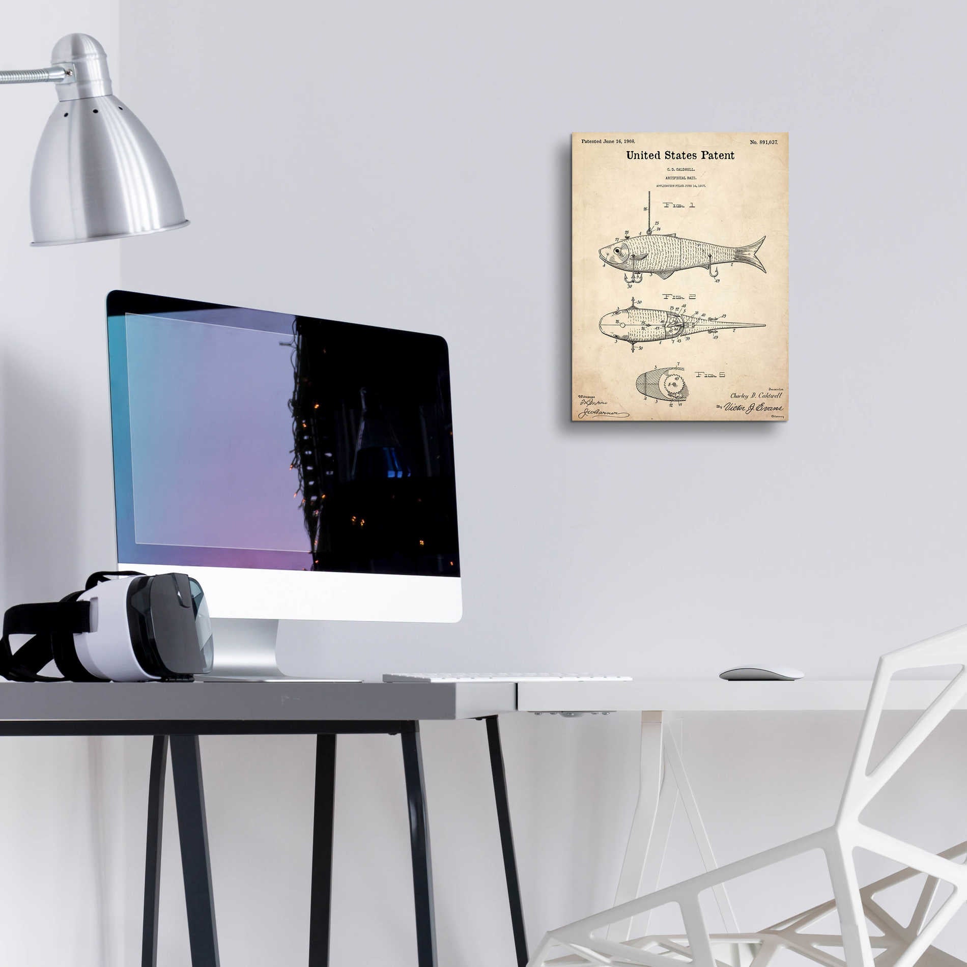 Epic Art 'Fish Bait Blueprint Patent Parchment,' Acrylic Glass Wall Art,12x16