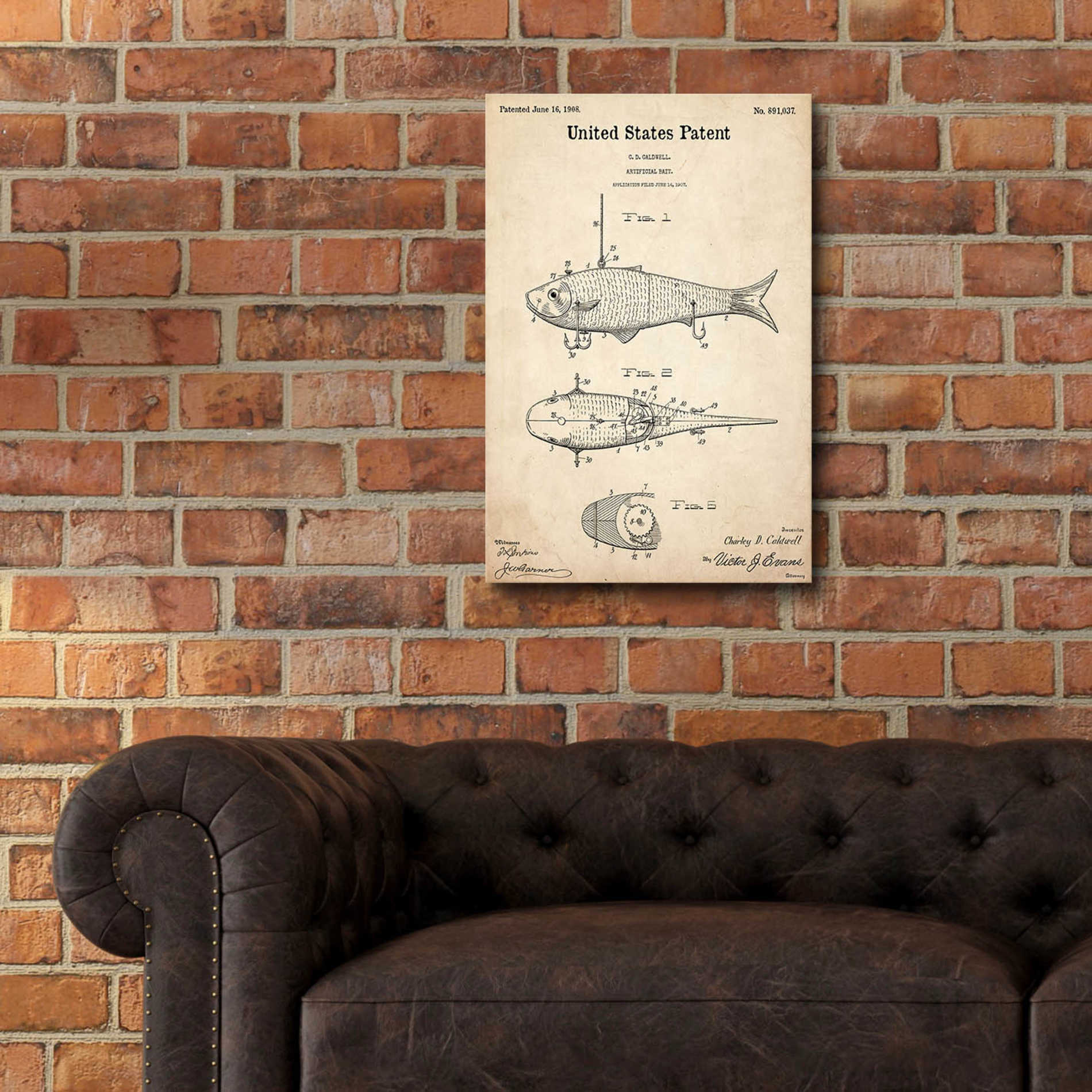 Epic Art 'Fish Bait Blueprint Patent Parchment,' Acrylic Glass Wall Art,16x24