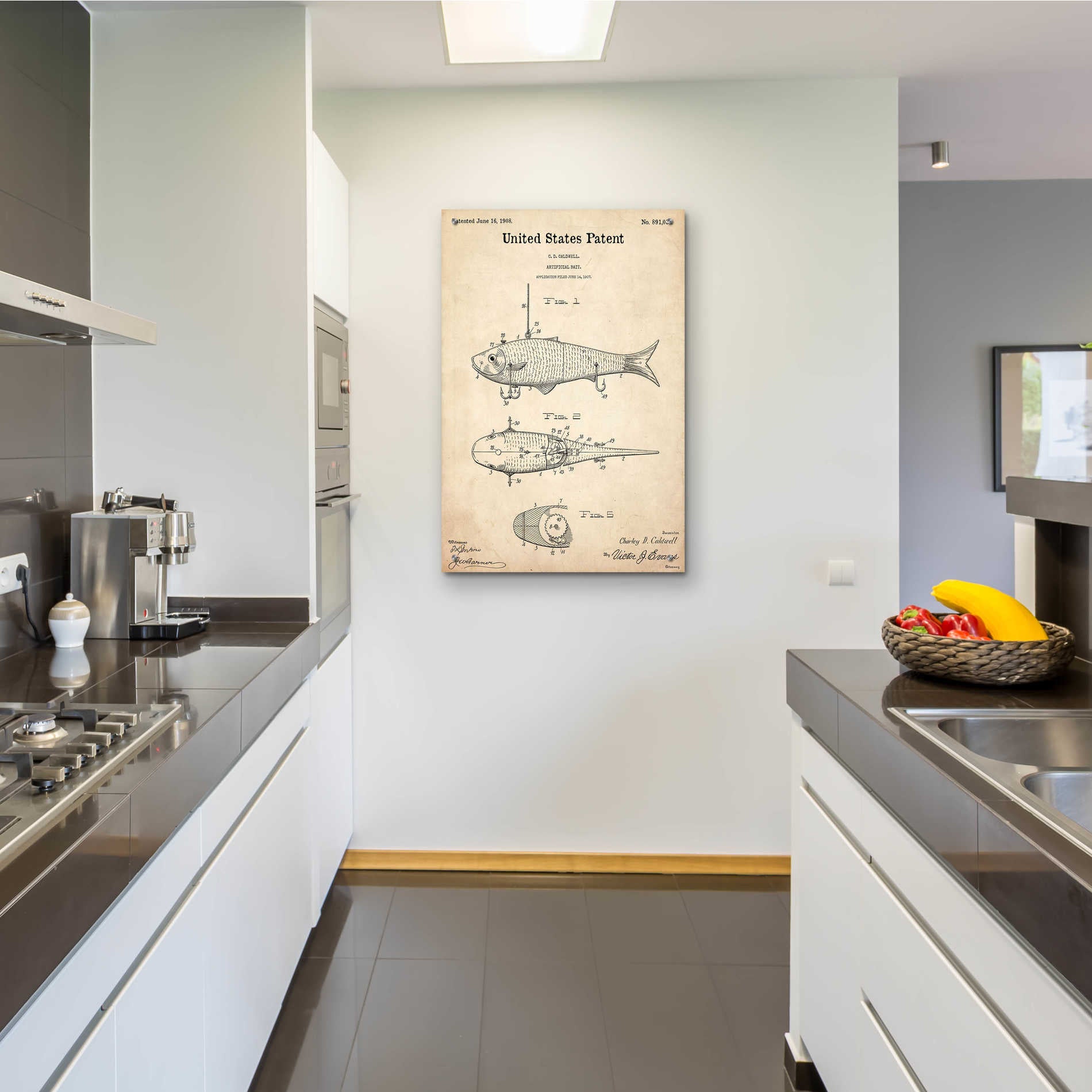 Epic Art 'Fish Bait Blueprint Patent Parchment,' Acrylic Glass Wall Art,24x36