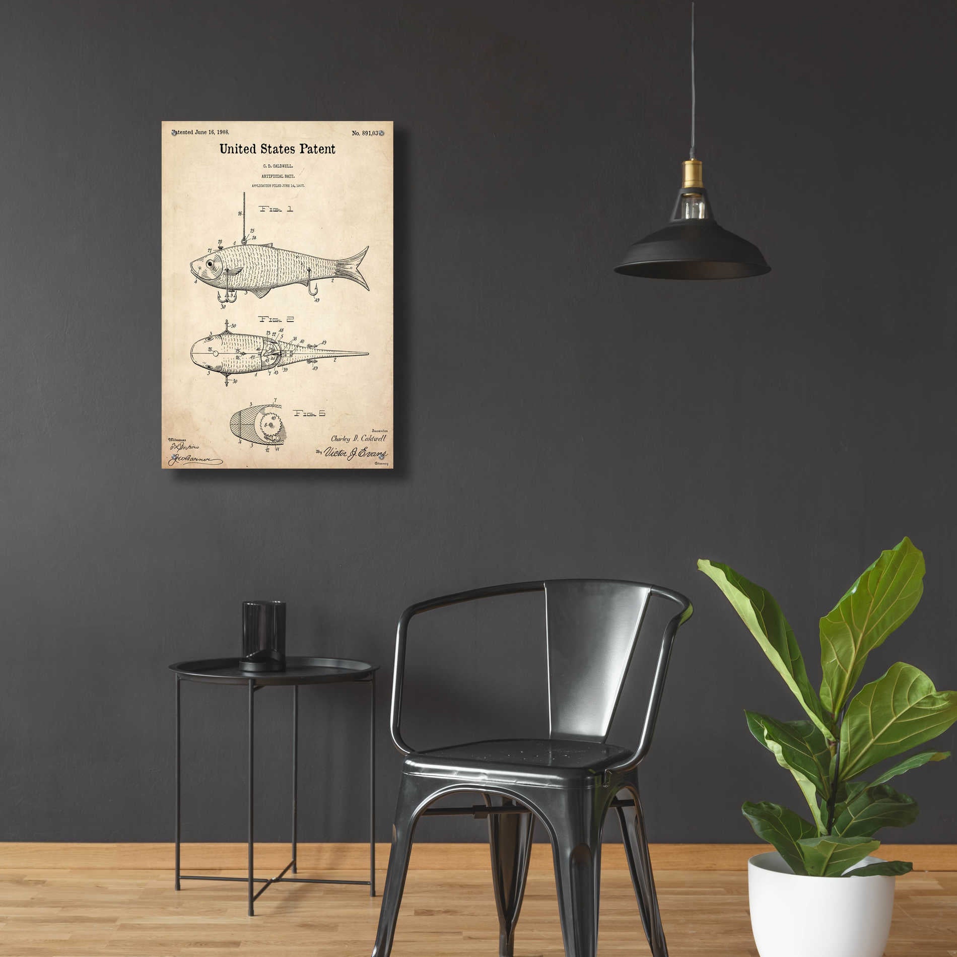 Epic Art 'Fish Bait Blueprint Patent Parchment,' Acrylic Glass Wall Art,24x36