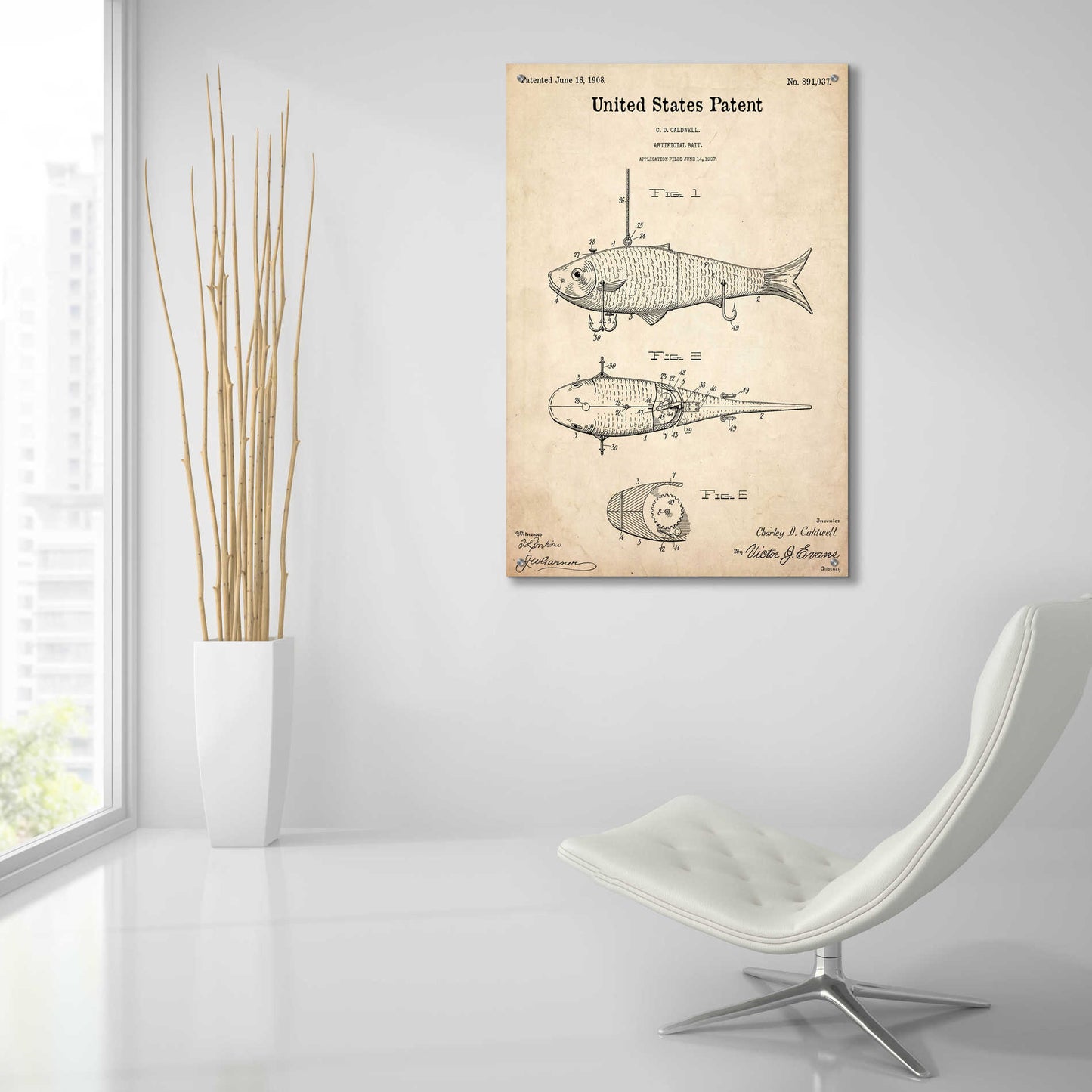 Epic Art 'Fish Bait Blueprint Patent Parchment,' Acrylic Glass Wall Art,24x36