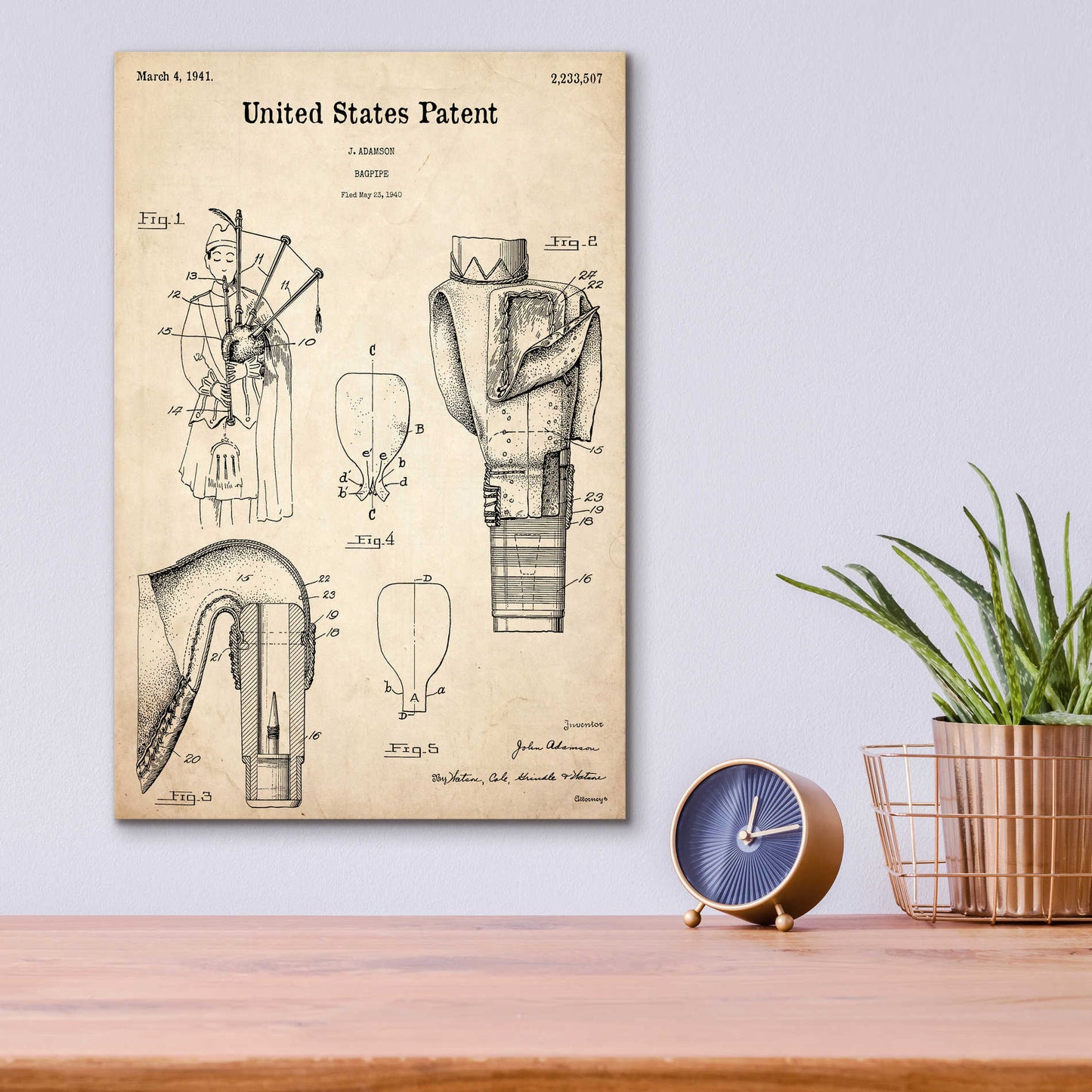 Epic Art 'Bagpipe Blueprint Patent Parchment,' Acrylic Glass Wall Art,12x16