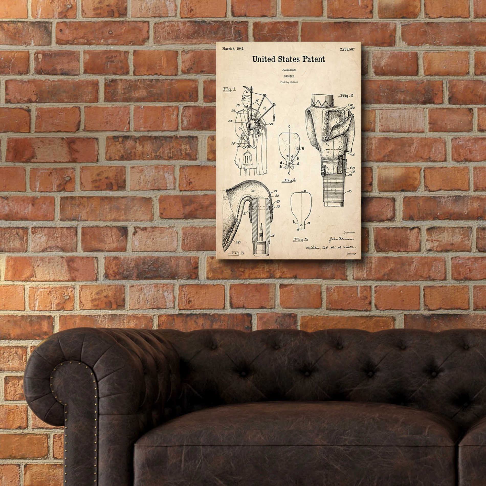 Epic Art 'Bagpipe Blueprint Patent Parchment,' Acrylic Glass Wall Art,16x24