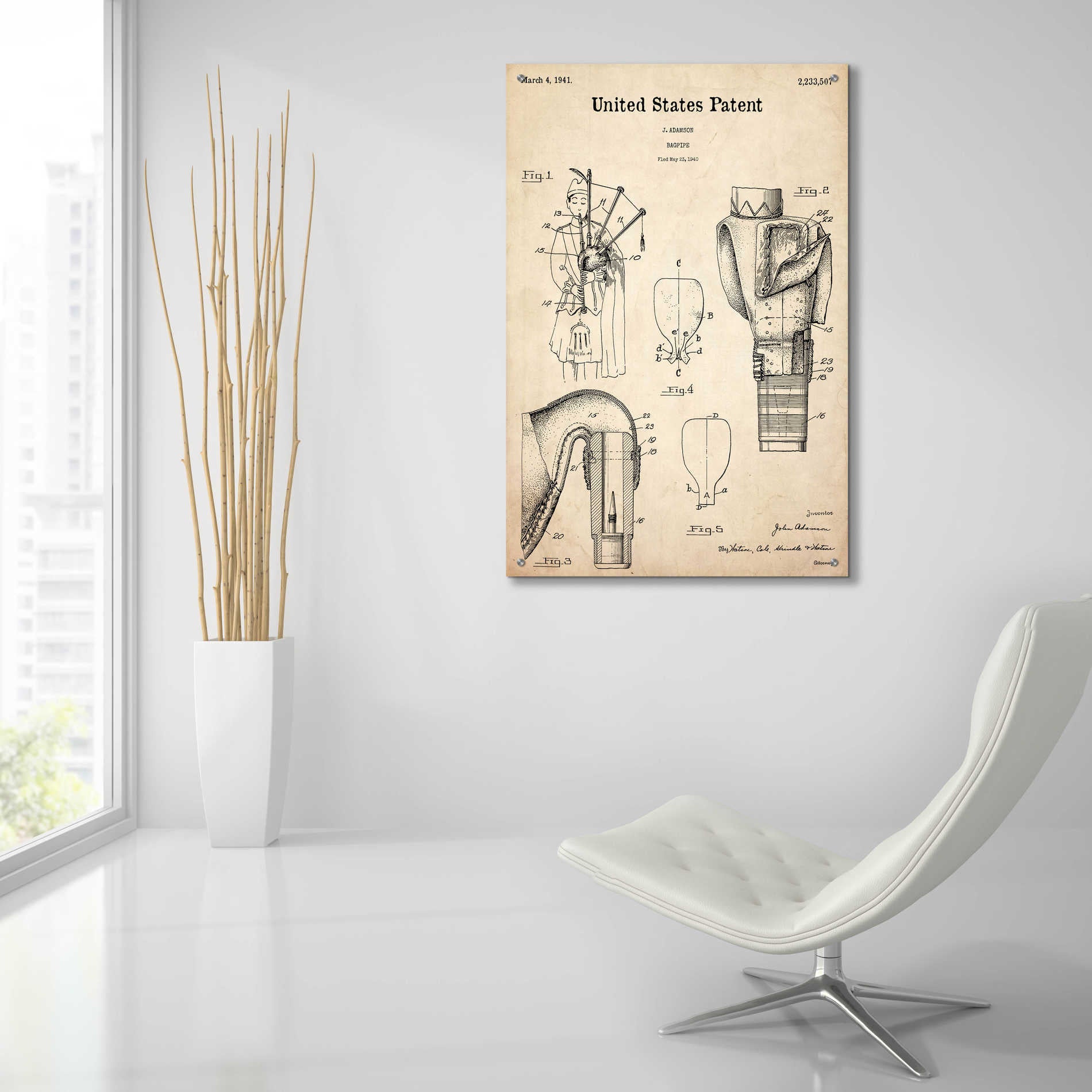 Epic Art 'Bagpipe Blueprint Patent Parchment,' Acrylic Glass Wall Art,24x36