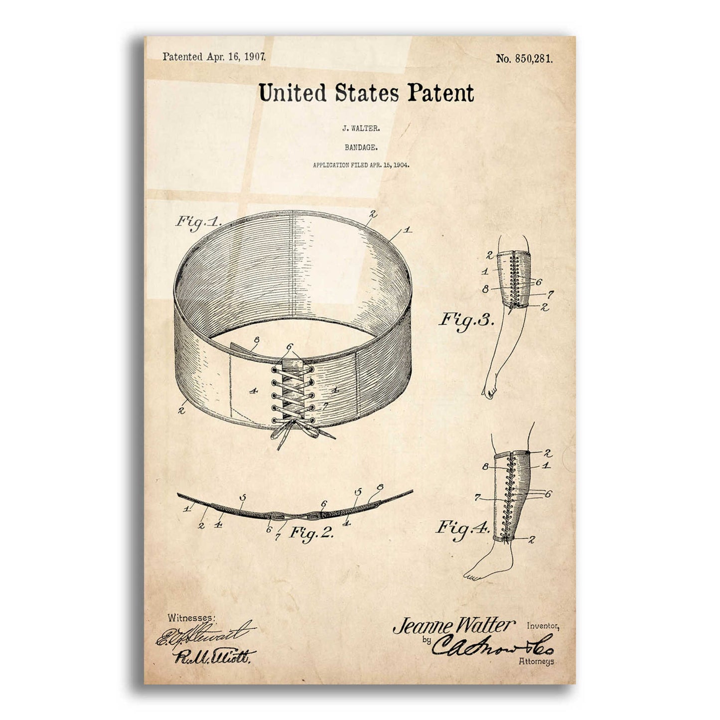 Epic Art 'Bandage Blueprint Patent Parchment,' Acrylic Glass Wall Art,12x16