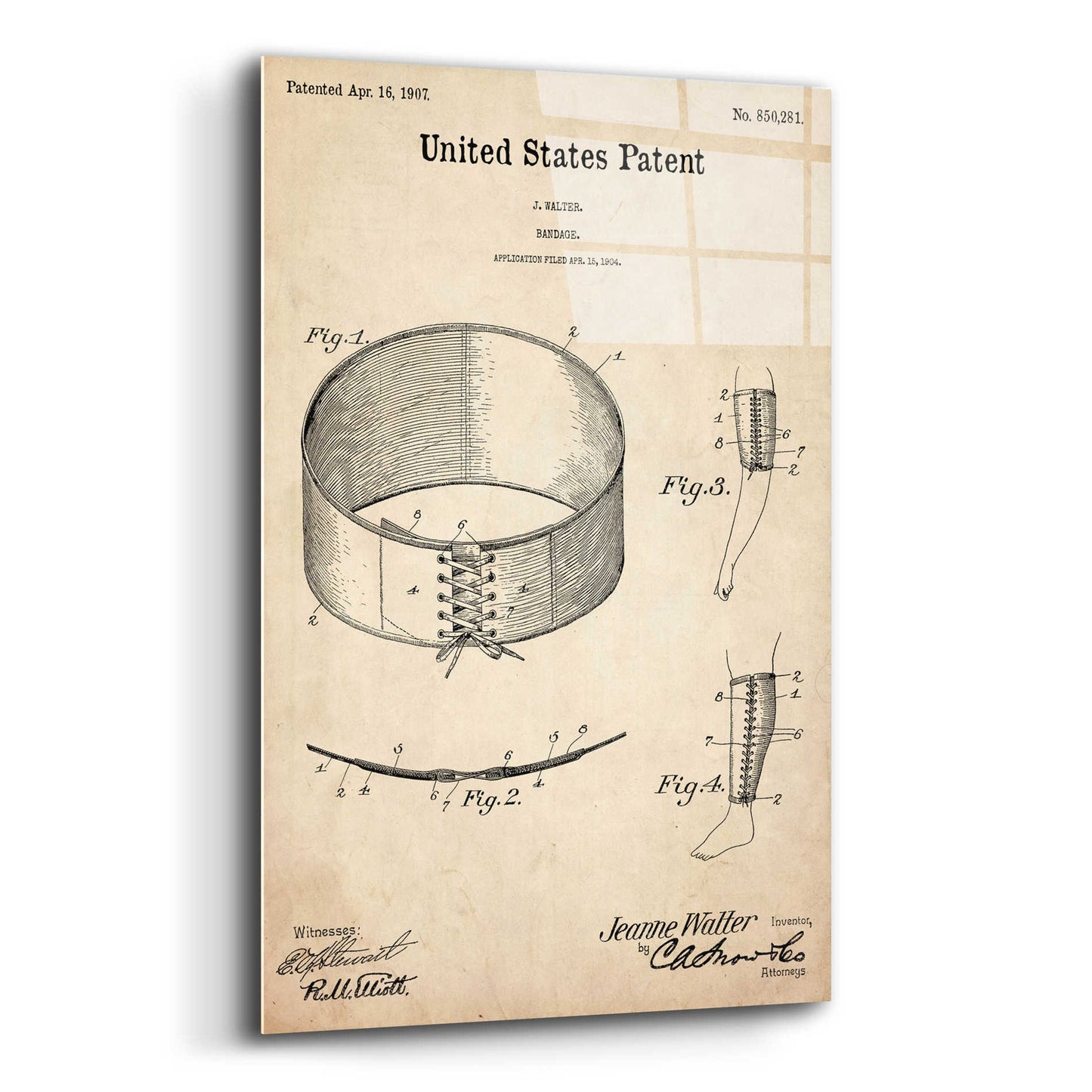 Epic Art 'Bandage Blueprint Patent Parchment,' Acrylic Glass Wall Art,16x24