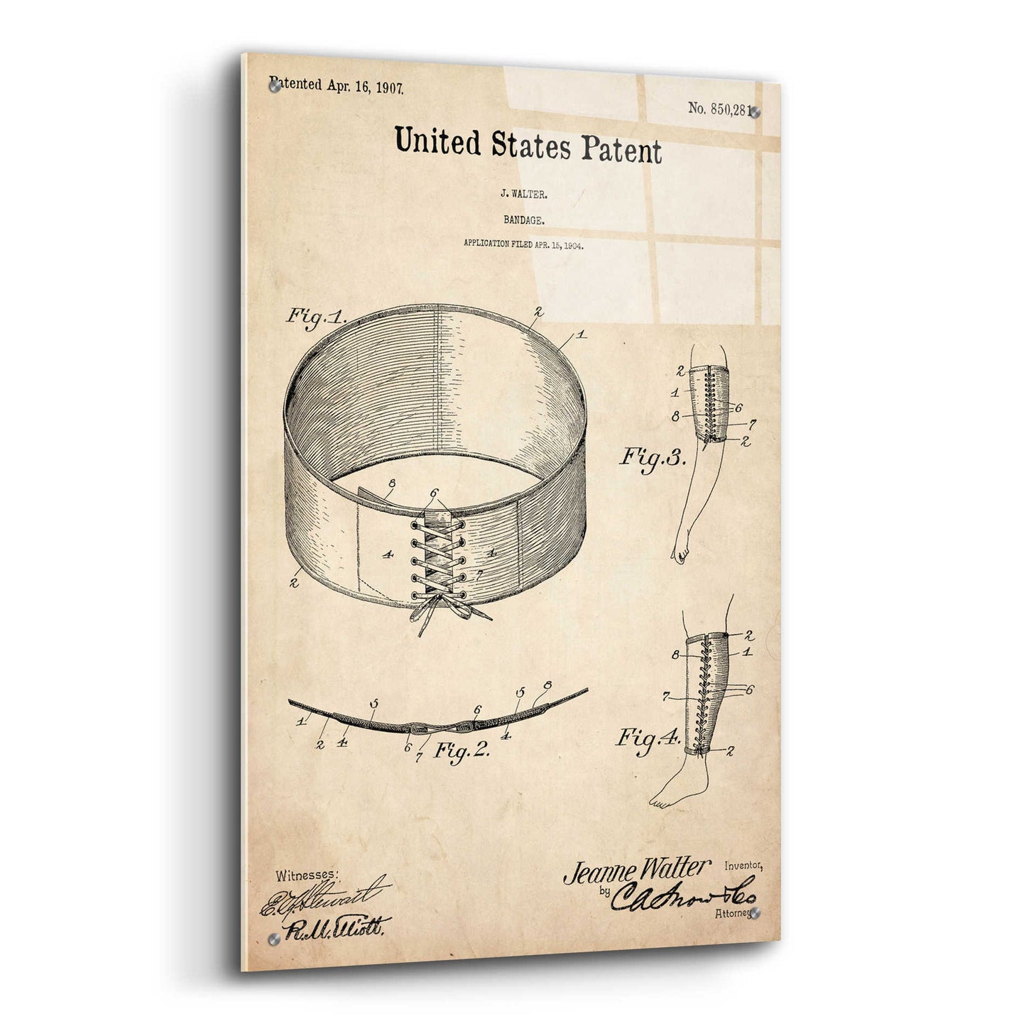 Epic Art 'Bandage Blueprint Patent Parchment,' Acrylic Glass Wall Art,24x36