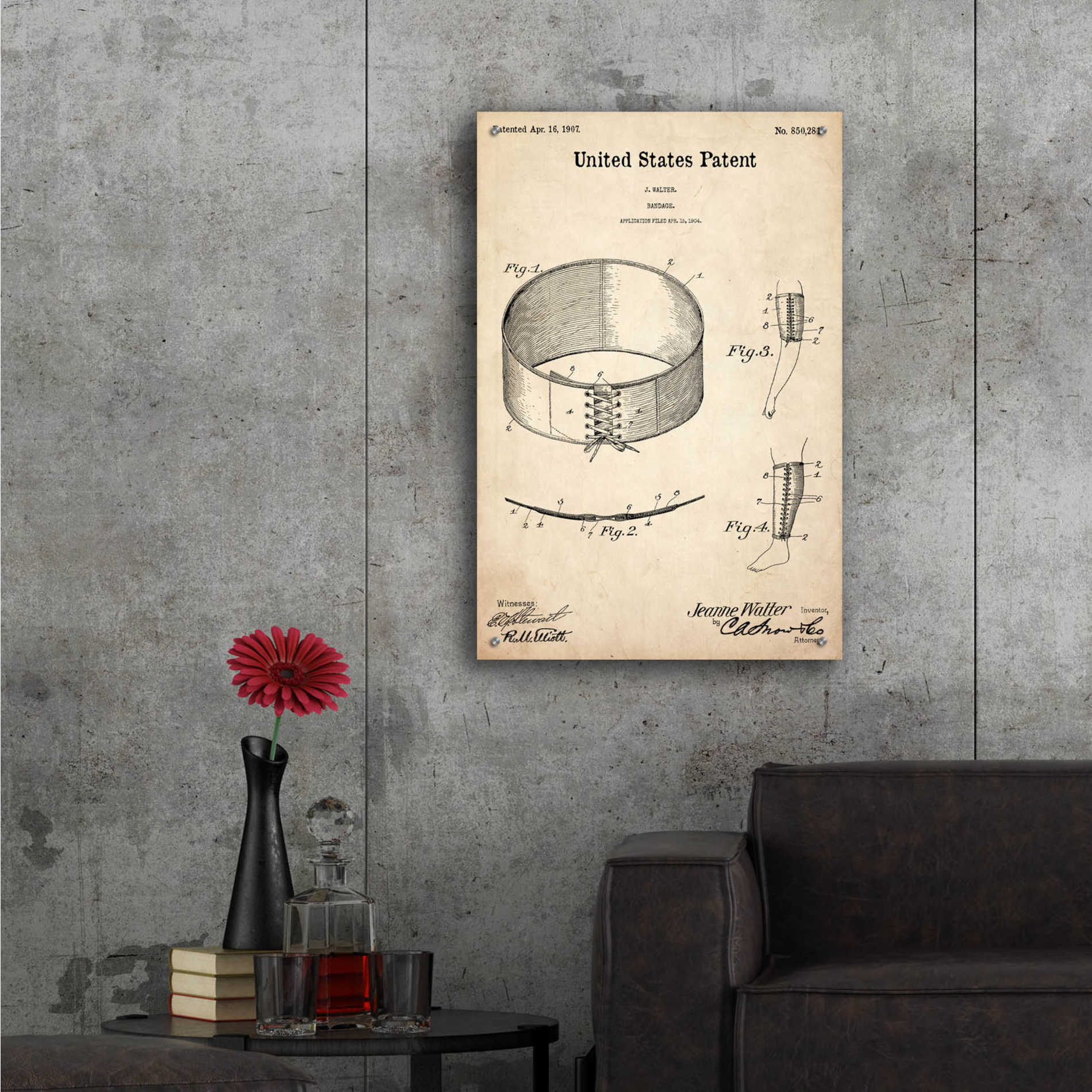 Epic Art 'Bandage Blueprint Patent Parchment,' Acrylic Glass Wall Art,24x36