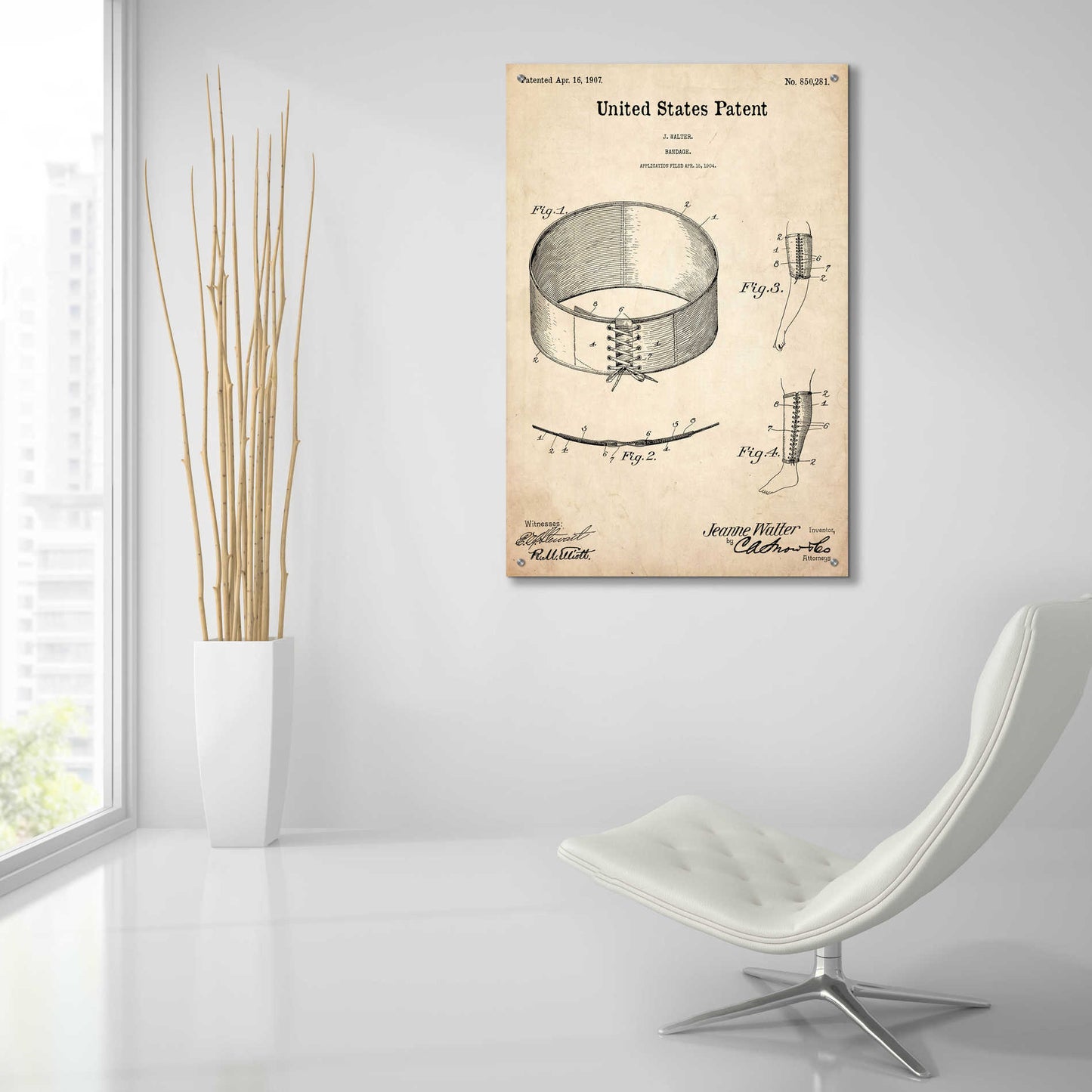 Epic Art 'Bandage Blueprint Patent Parchment,' Acrylic Glass Wall Art,24x36