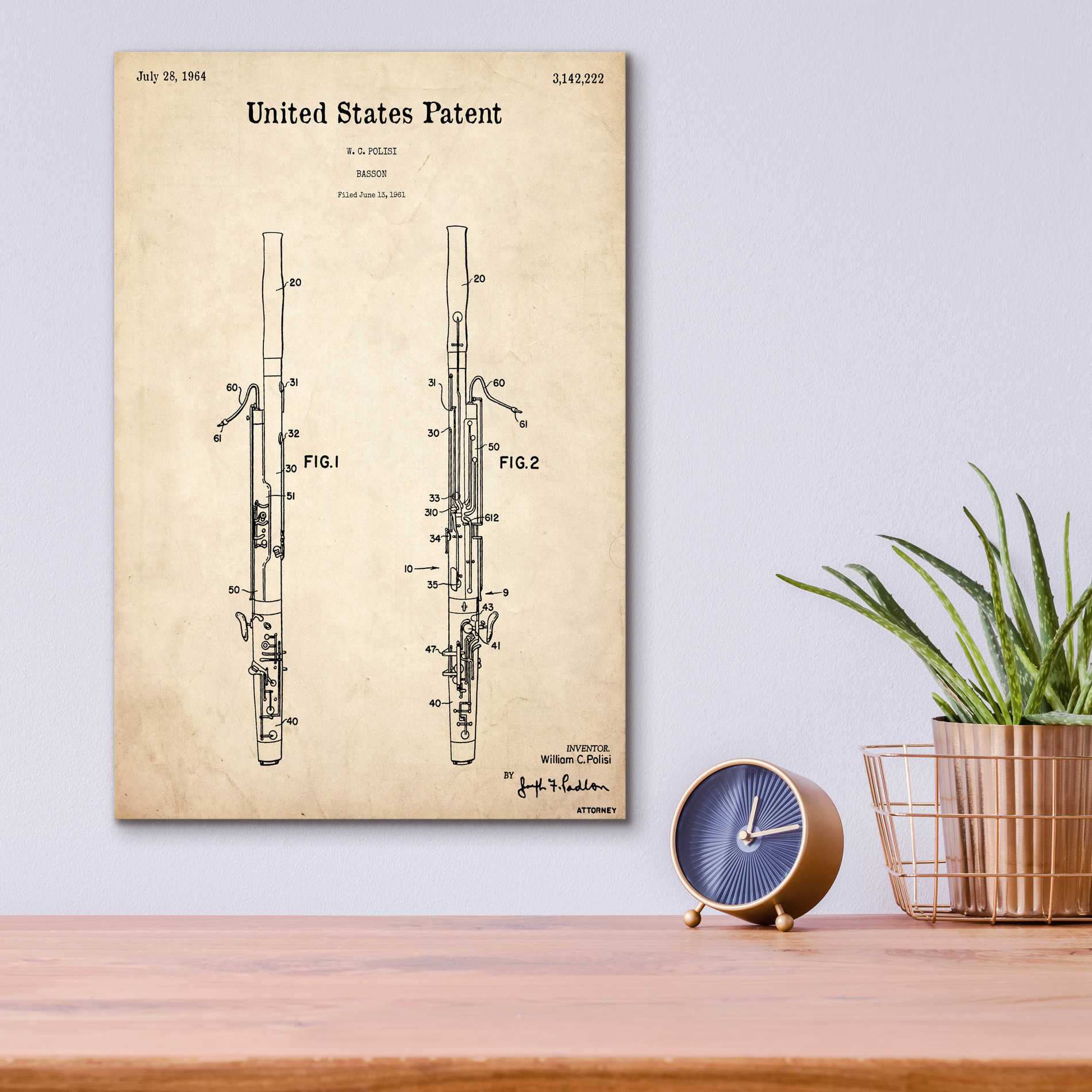 Epic Art 'Bassoon Blueprint Patent Parchment,' Acrylic Glass Wall Art,12x16