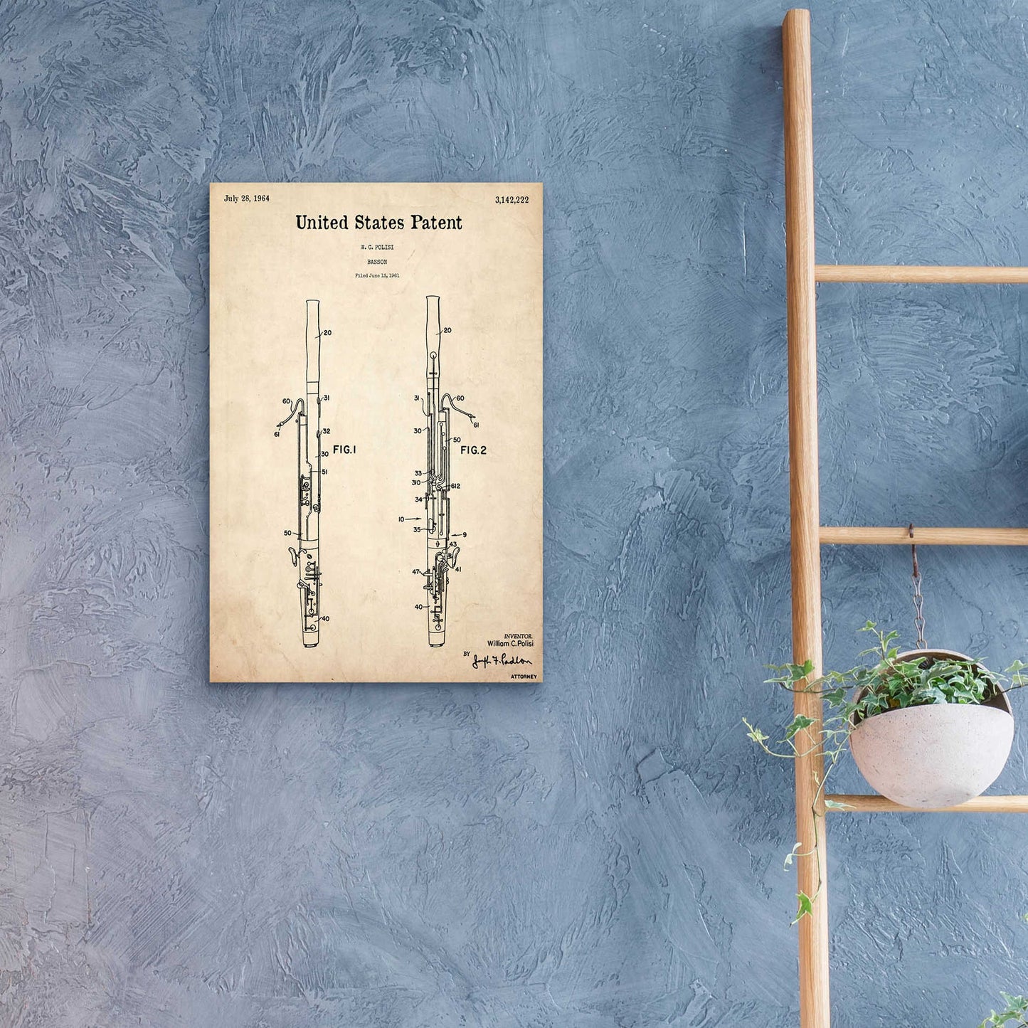 Epic Art 'Bassoon Blueprint Patent Parchment,' Acrylic Glass Wall Art,16x24