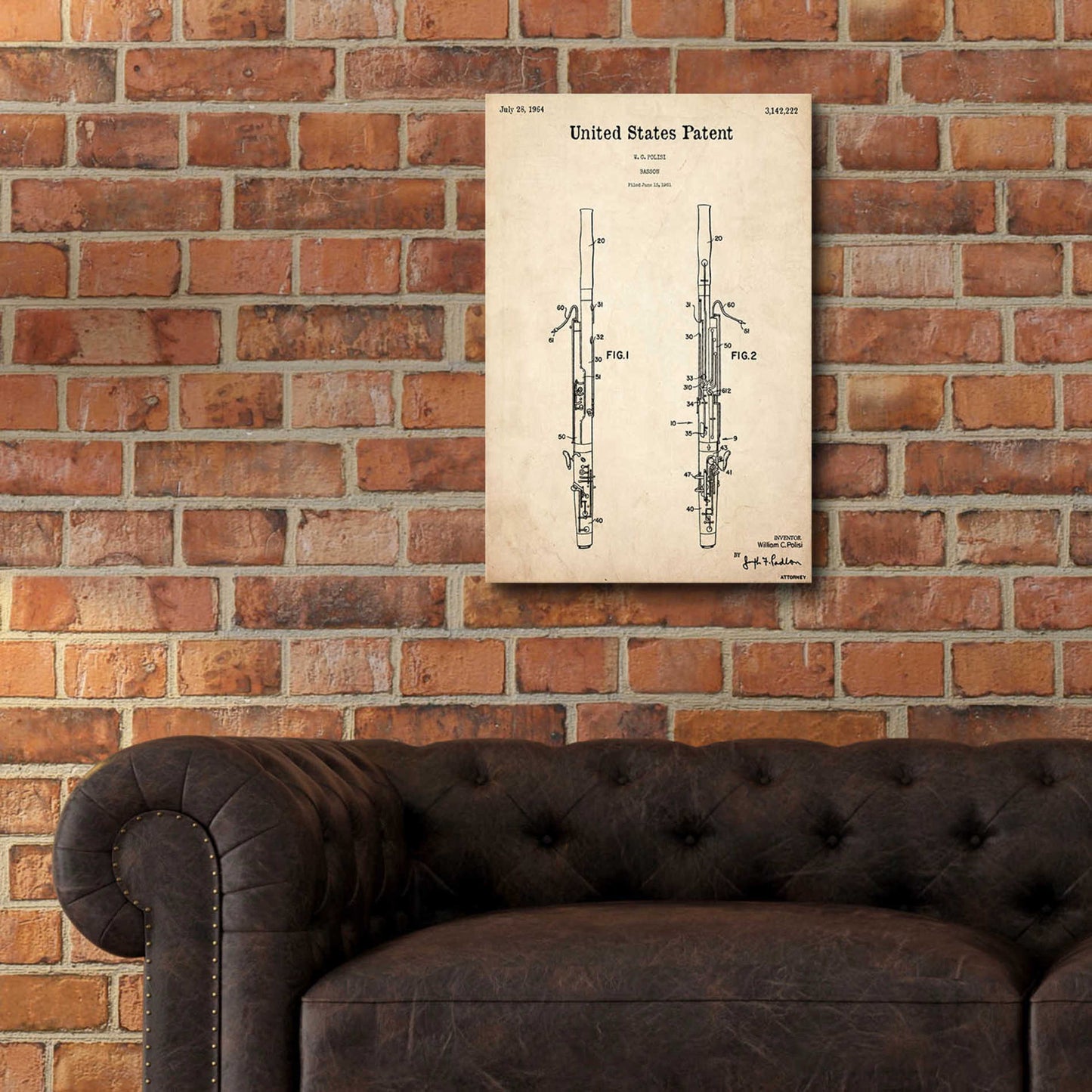 Epic Art 'Bassoon Blueprint Patent Parchment,' Acrylic Glass Wall Art,16x24