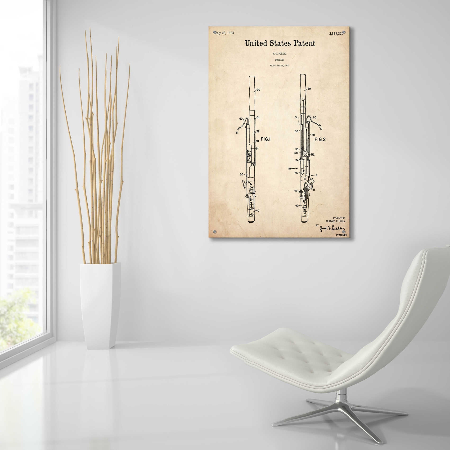 Epic Art 'Bassoon Blueprint Patent Parchment,' Acrylic Glass Wall Art,24x36