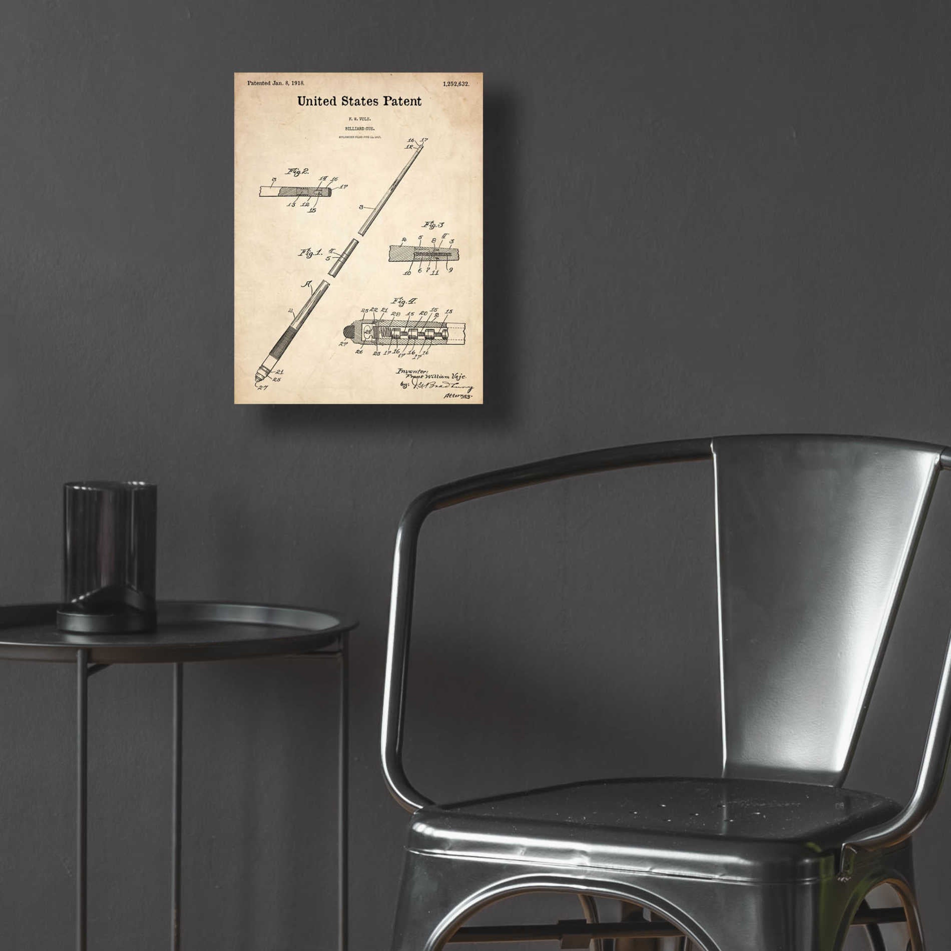 Epic Art 'Billard Cue Blueprint Patent Parchment,' Acrylic Glass Wall Art,12x16