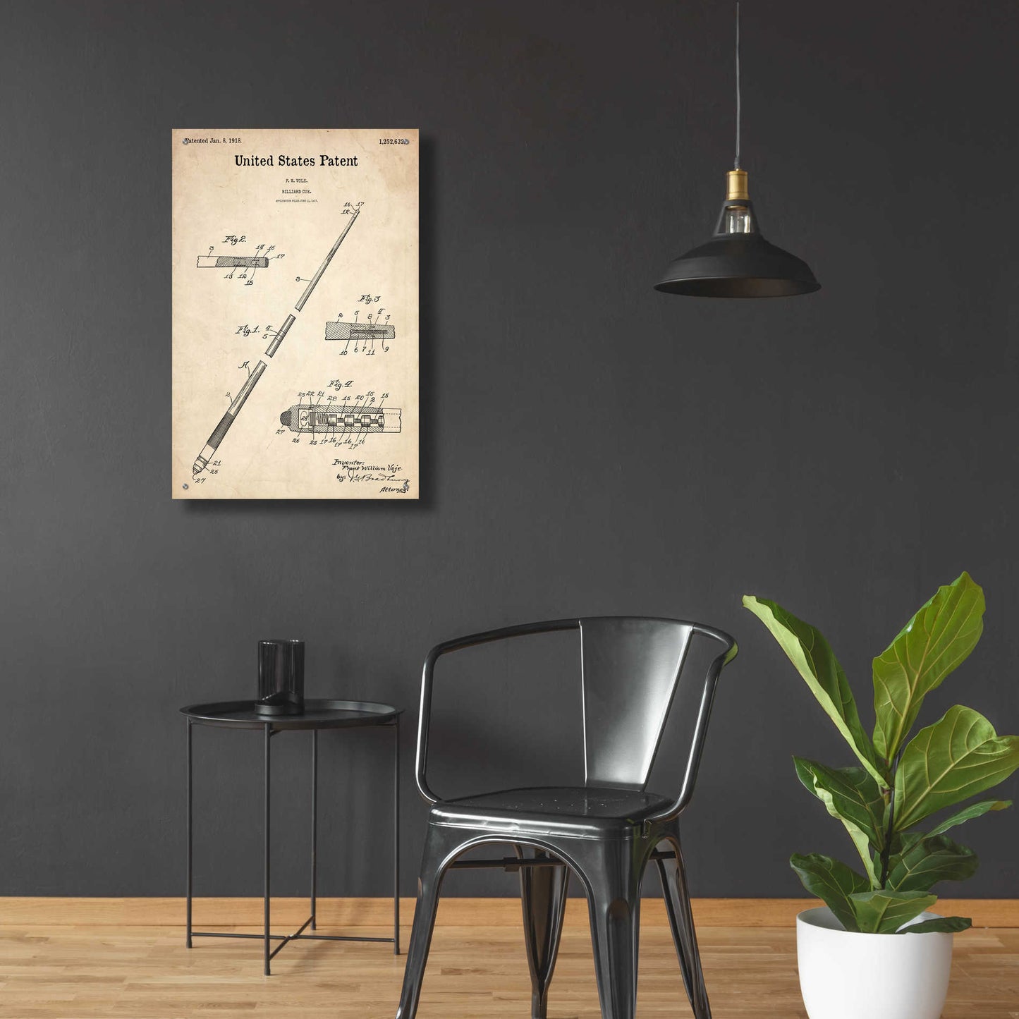 Epic Art 'Billard Cue Blueprint Patent Parchment,' Acrylic Glass Wall Art,24x36