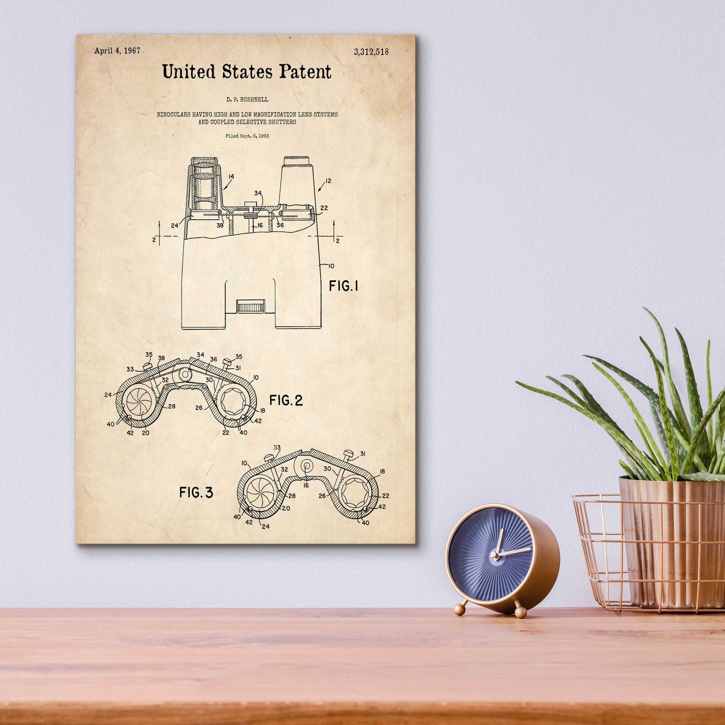 Epic Art 'Binoculars Blueprint Patent Parchment,' Acrylic Glass Wall Art,12x16