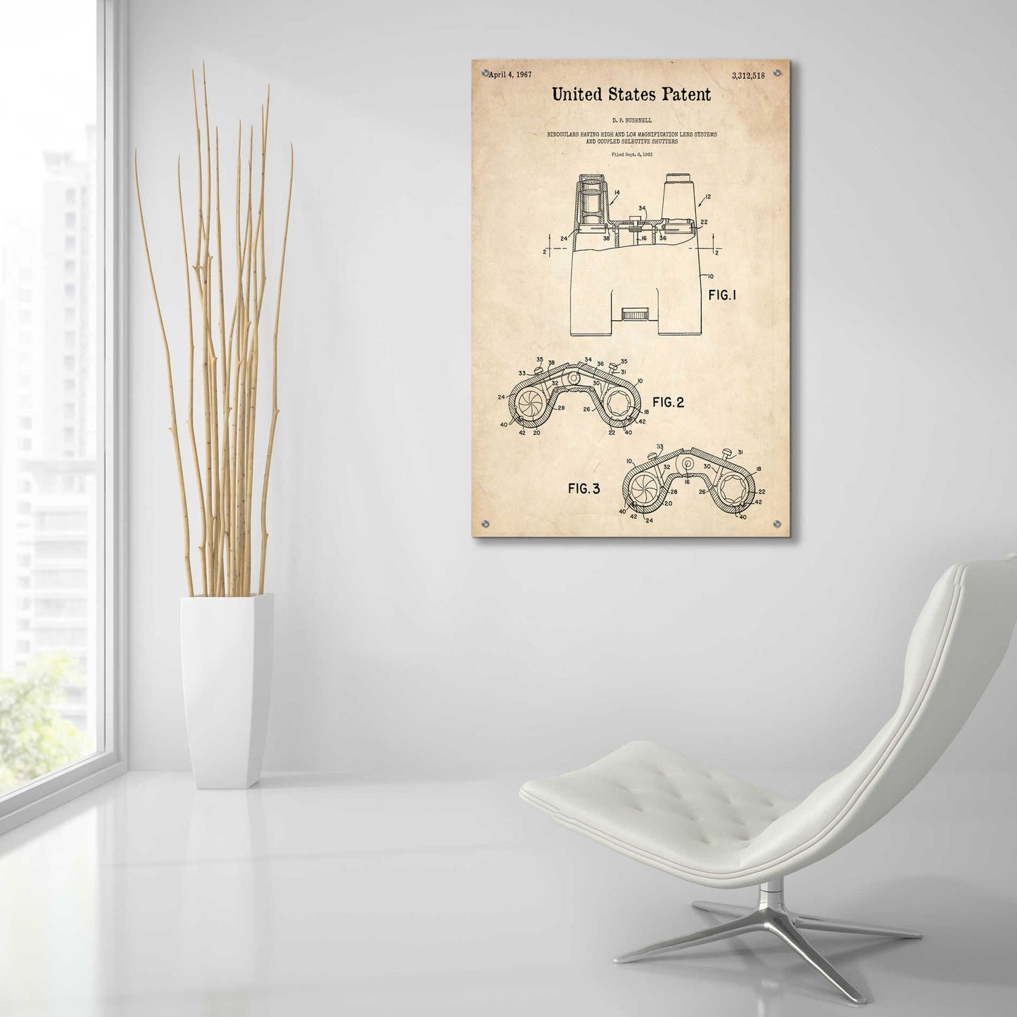 Epic Art 'Binoculars Blueprint Patent Parchment,' Acrylic Glass Wall Art,24x36