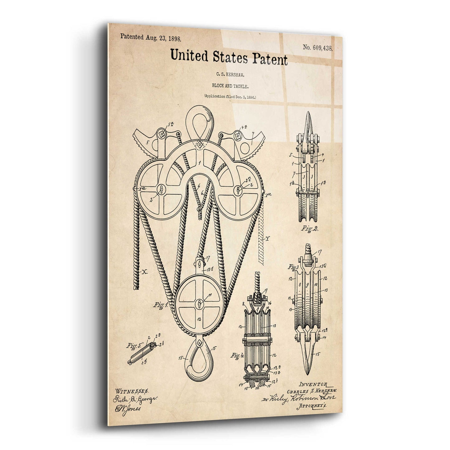 Epic Art 'Block and Tackle Blueprint Patent Parchment,' Acrylic Glass Wall Art,12x16