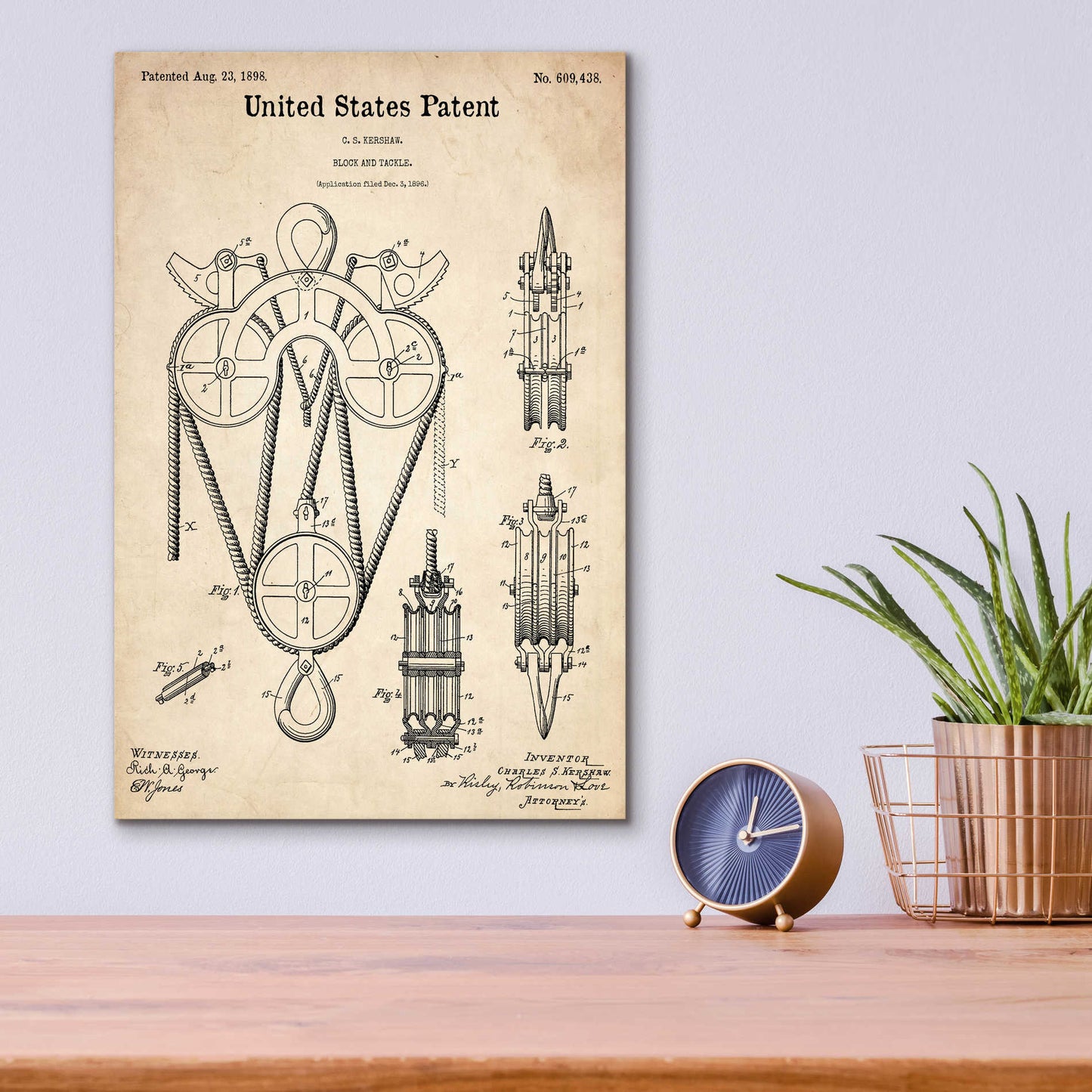 Epic Art 'Block and Tackle Blueprint Patent Parchment,' Acrylic Glass Wall Art,12x16