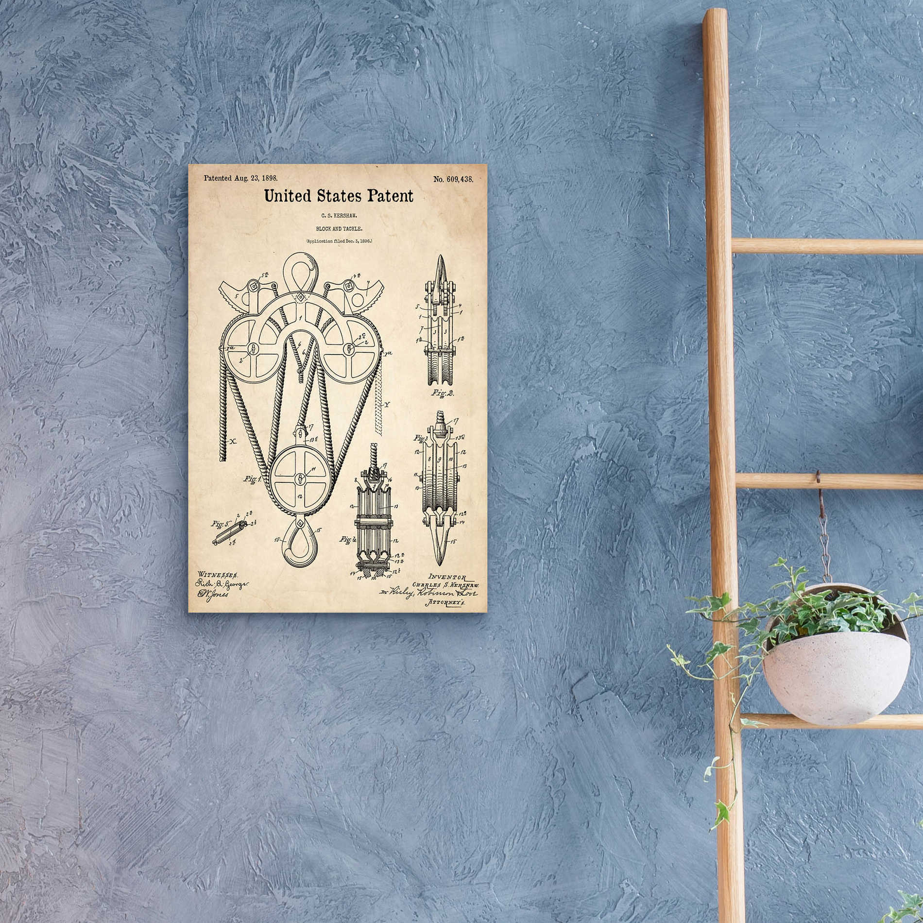 Epic Art 'Block and Tackle Blueprint Patent Parchment,' Acrylic Glass Wall Art,16x24