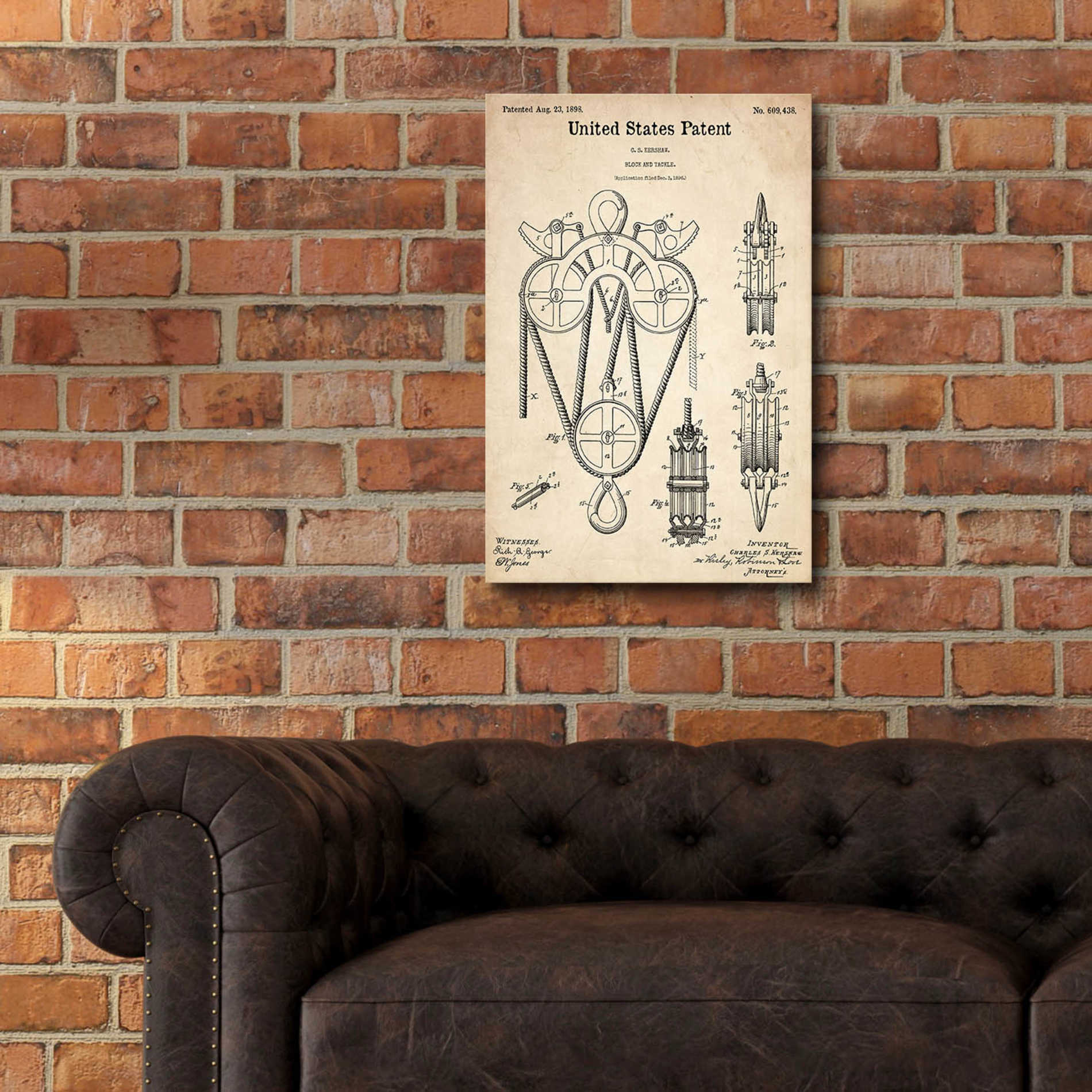 Epic Art 'Block and Tackle Blueprint Patent Parchment,' Acrylic Glass Wall Art,16x24