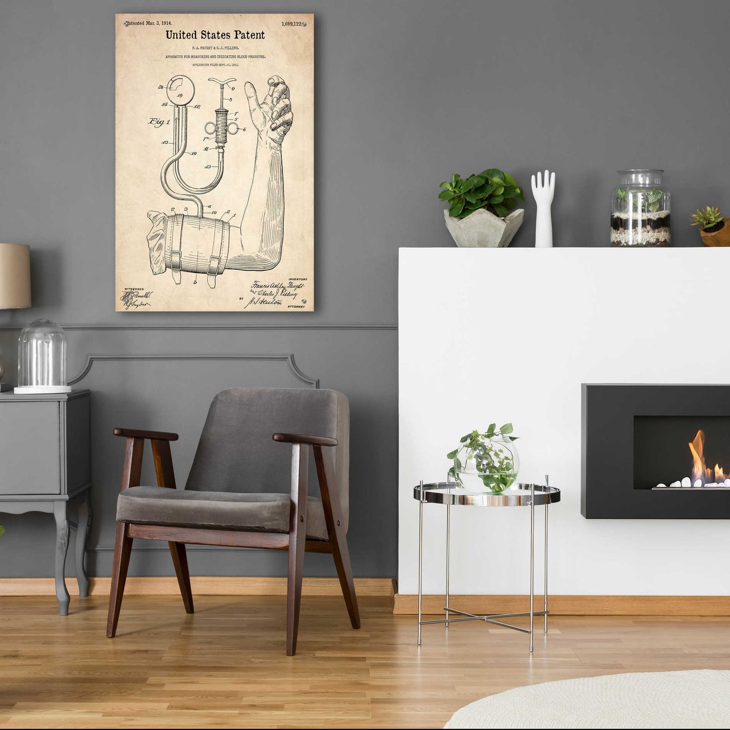 Epic Art 'Blood Pressure Pump  Blueprint Patent Parchment,' Acrylic Glass Wall Art,24x36