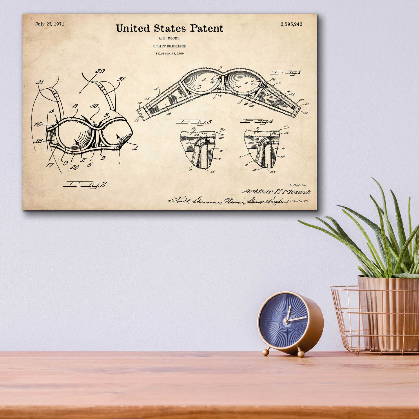 Epic Art 'Push-up Bra Blueprint Patent Parchment,' Acrylic Glass Wall Art,16x12