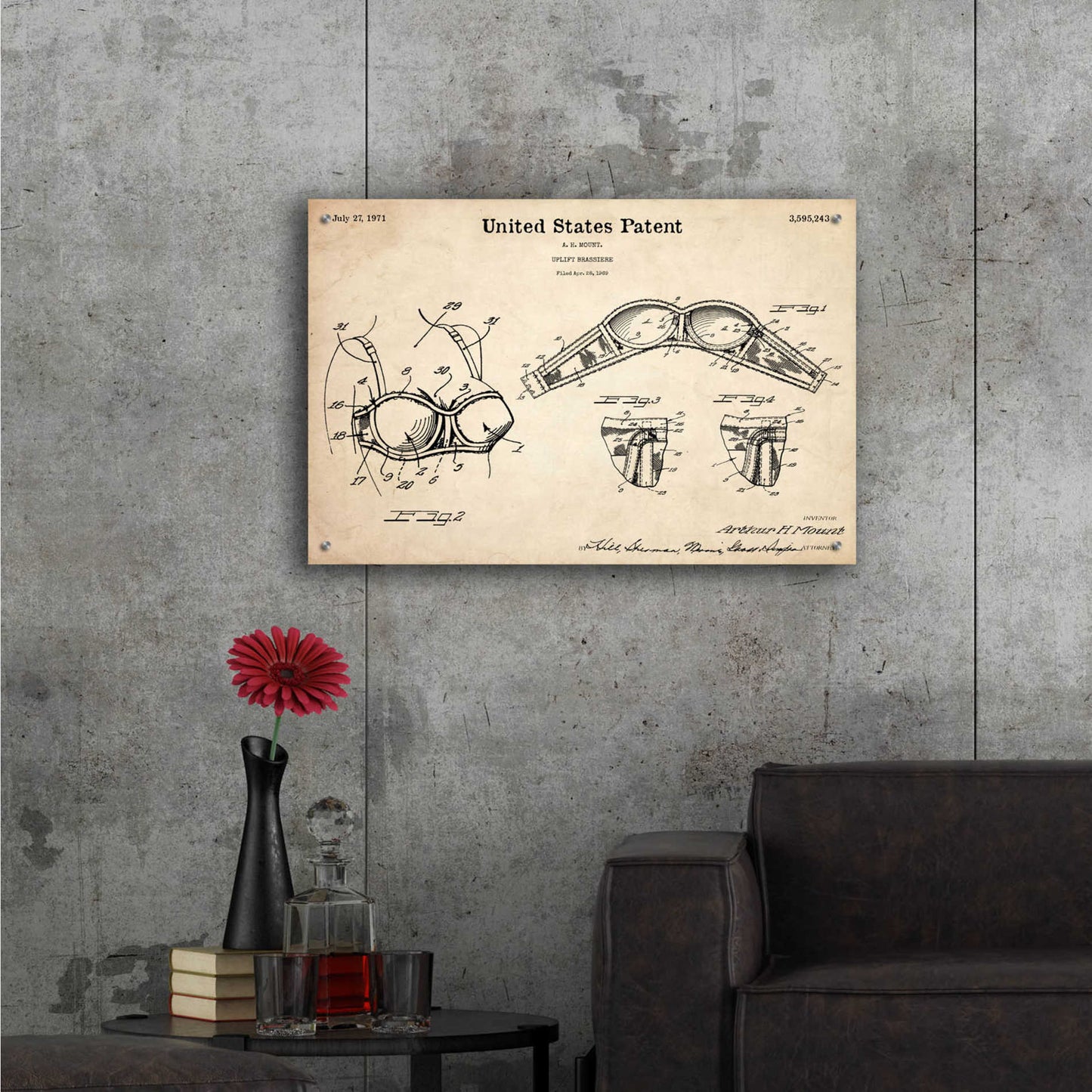 Epic Art 'Push-up Bra Blueprint Patent Parchment,' Acrylic Glass Wall Art,36x24