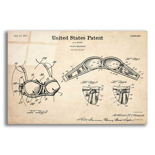 Epic Art 'Push-up Bra Blueprint Patent Parchment,' Acrylic Glass Wall Art,16x12x1.1x0,26x18x1.1x0,34x26x1.74x0,54x40x1.74x0