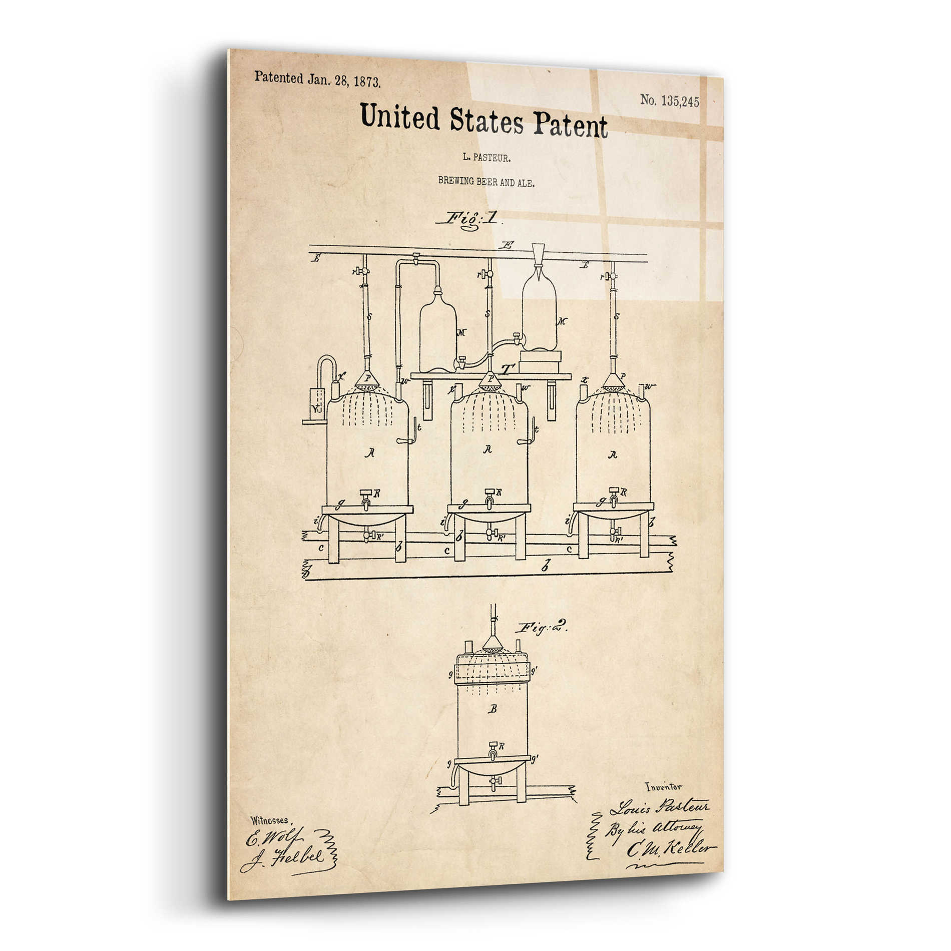 Epic Art 'Brewing Beer and Ale Blueprint Patent Parchment,' Acrylic Glass Wall Art,12x16