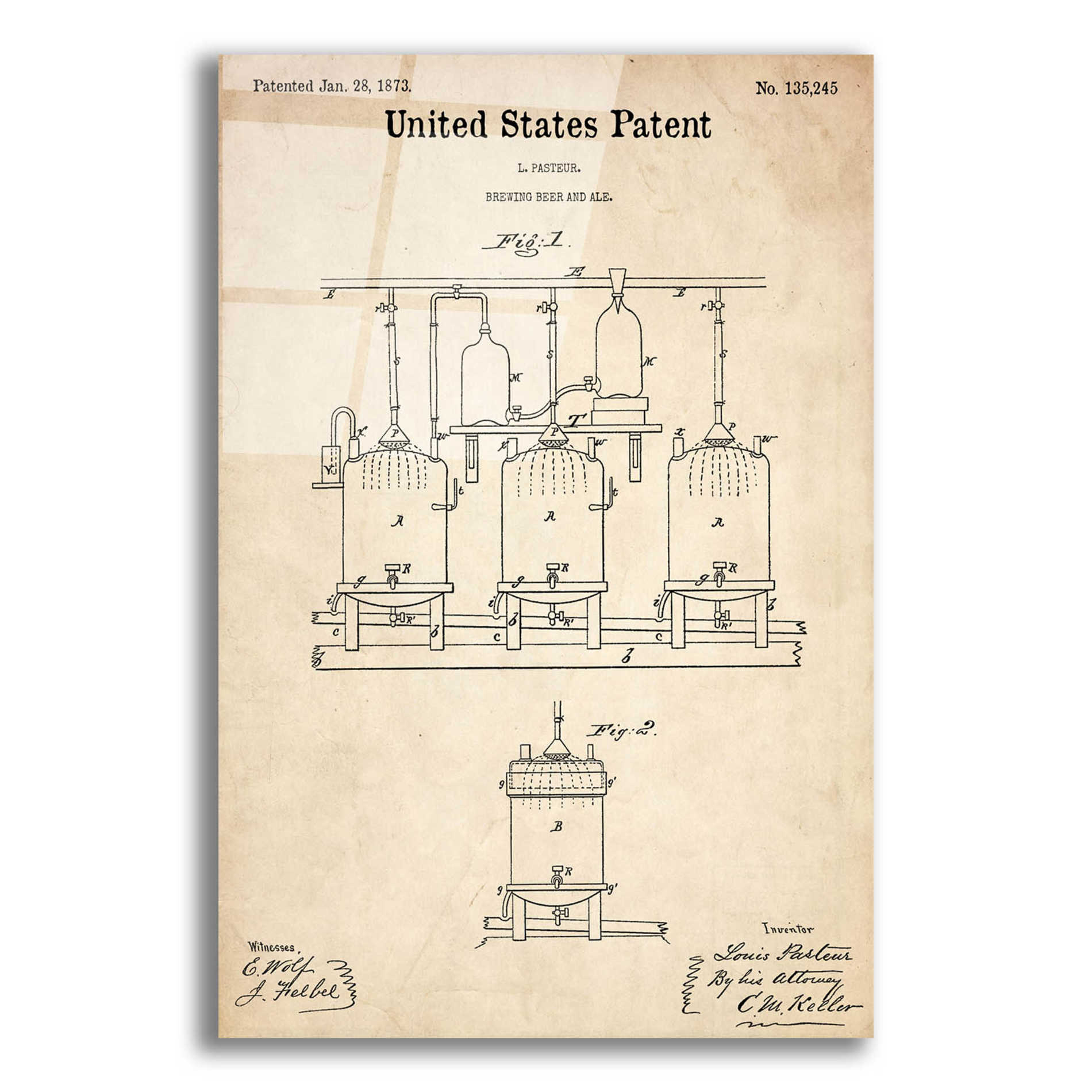 Epic Art 'Brewing Beer and Ale Blueprint Patent Parchment,' Acrylic Glass Wall Art,12x16