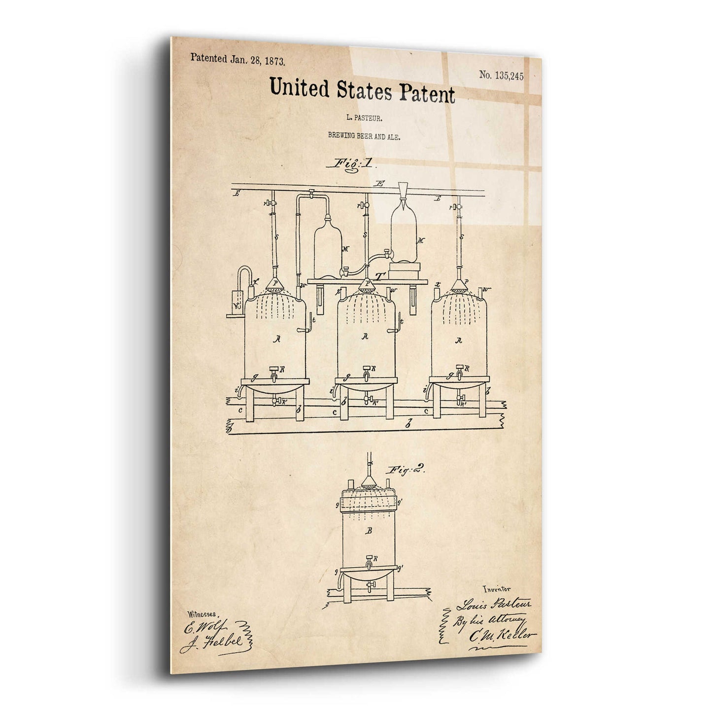 Epic Art 'Brewing Beer and Ale Blueprint Patent Parchment,' Acrylic Glass Wall Art,16x24