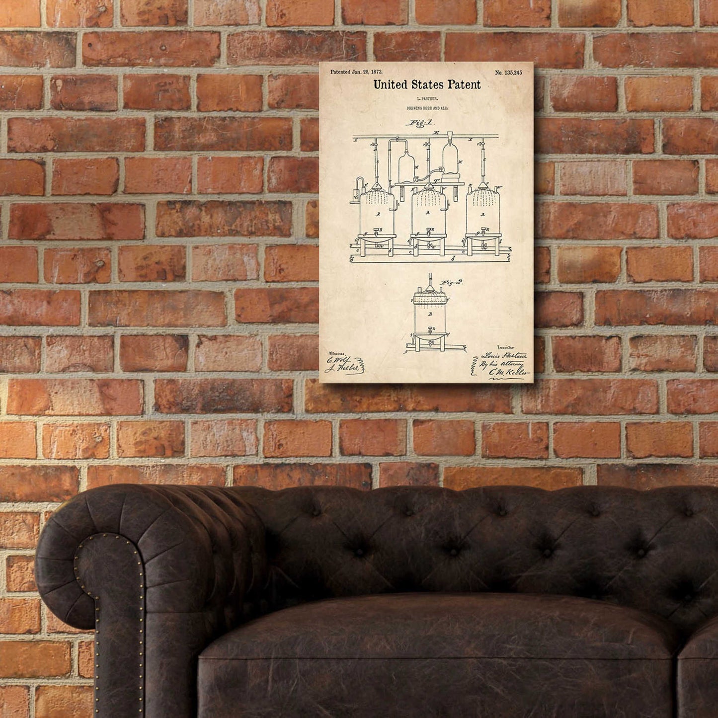 Epic Art 'Brewing Beer and Ale Blueprint Patent Parchment,' Acrylic Glass Wall Art,16x24