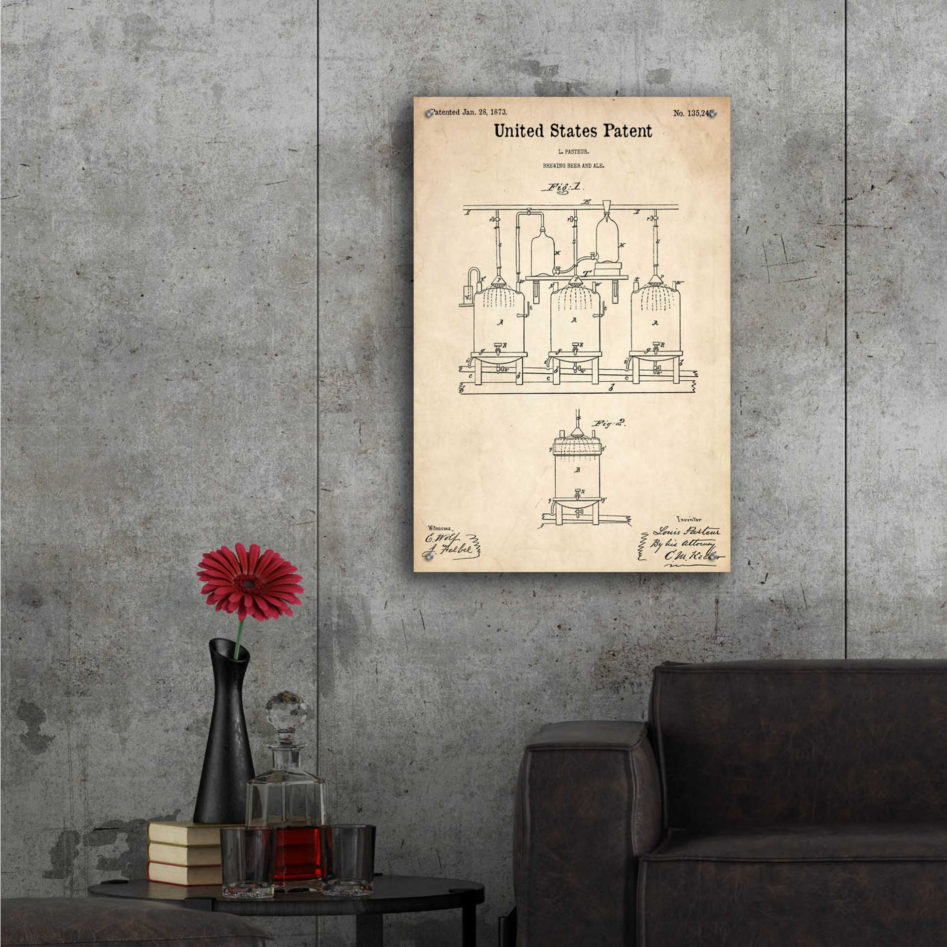 Epic Art 'Brewing Beer and Ale Blueprint Patent Parchment,' Acrylic Glass Wall Art,24x36