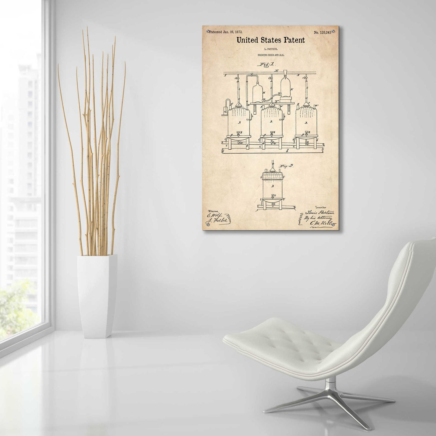 Epic Art 'Brewing Beer and Ale Blueprint Patent Parchment,' Acrylic Glass Wall Art,24x36