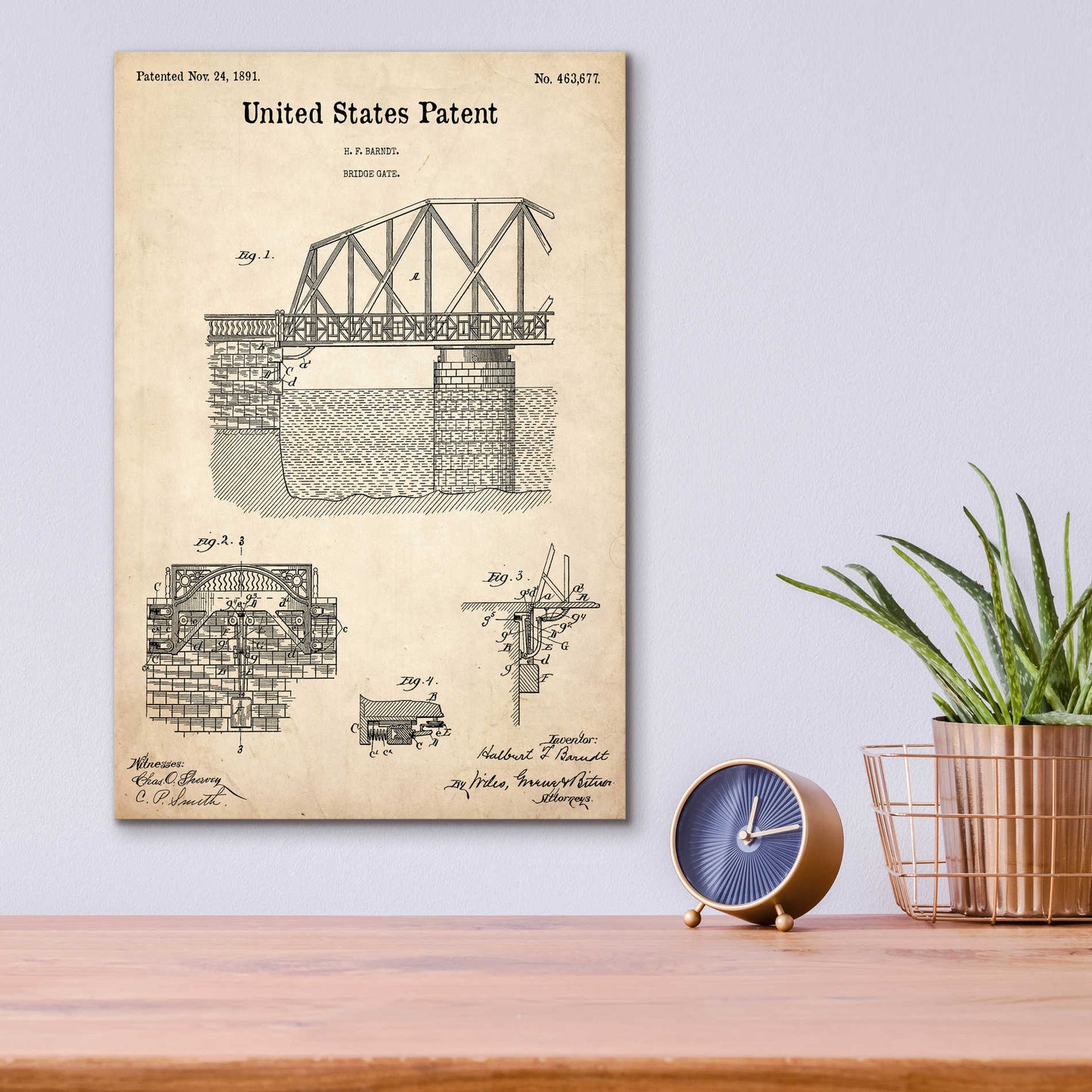 Epic Art 'Bridge Gate Blueprint Patent Parchment,' Acrylic Glass Wall Art,12x16