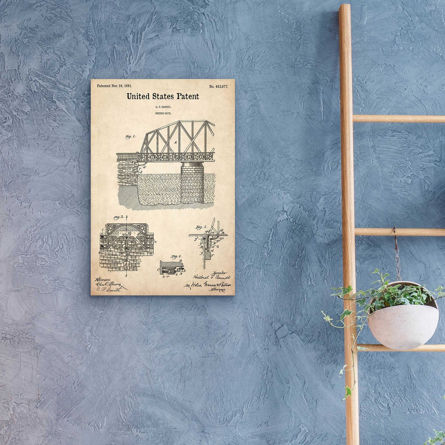 Epic Art 'Bridge Gate Blueprint Patent Parchment,' Acrylic Glass Wall Art,16x24