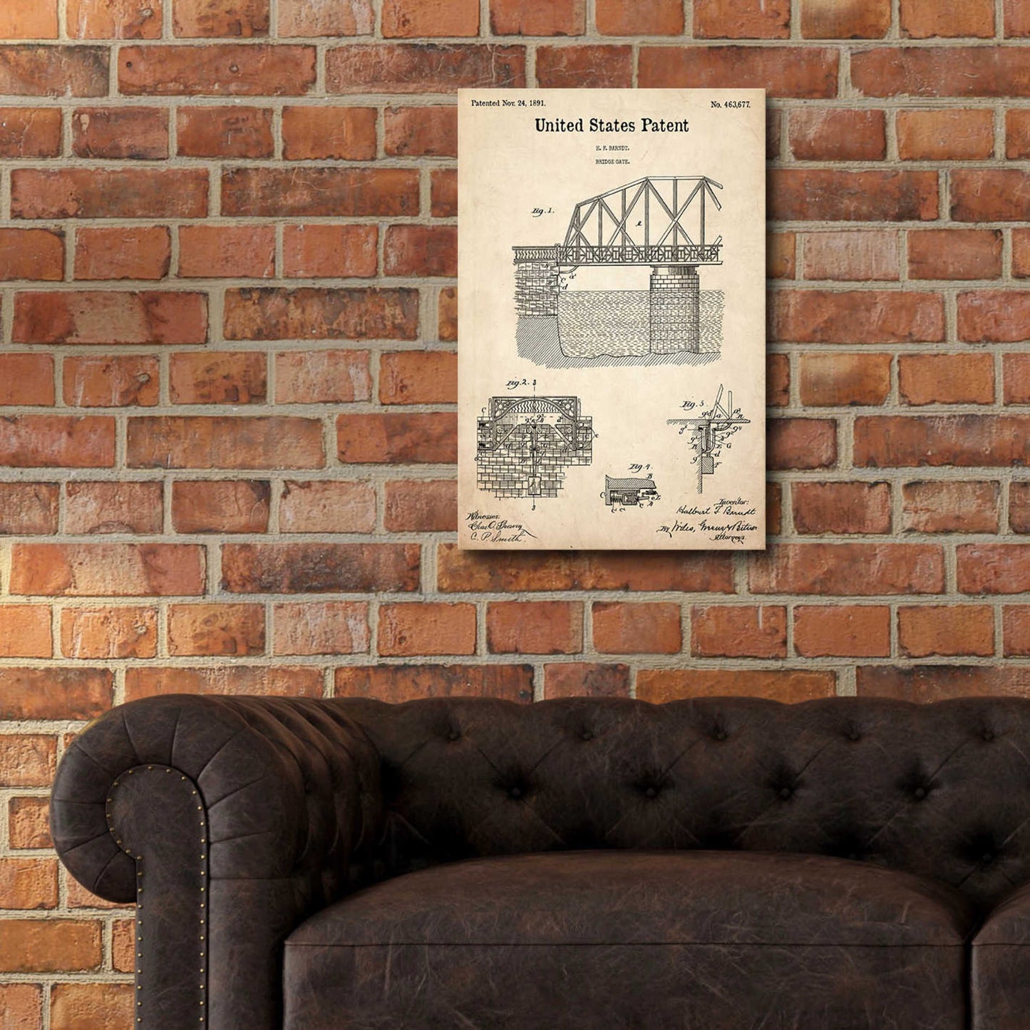 Epic Art 'Bridge Gate Blueprint Patent Parchment,' Acrylic Glass Wall Art,16x24