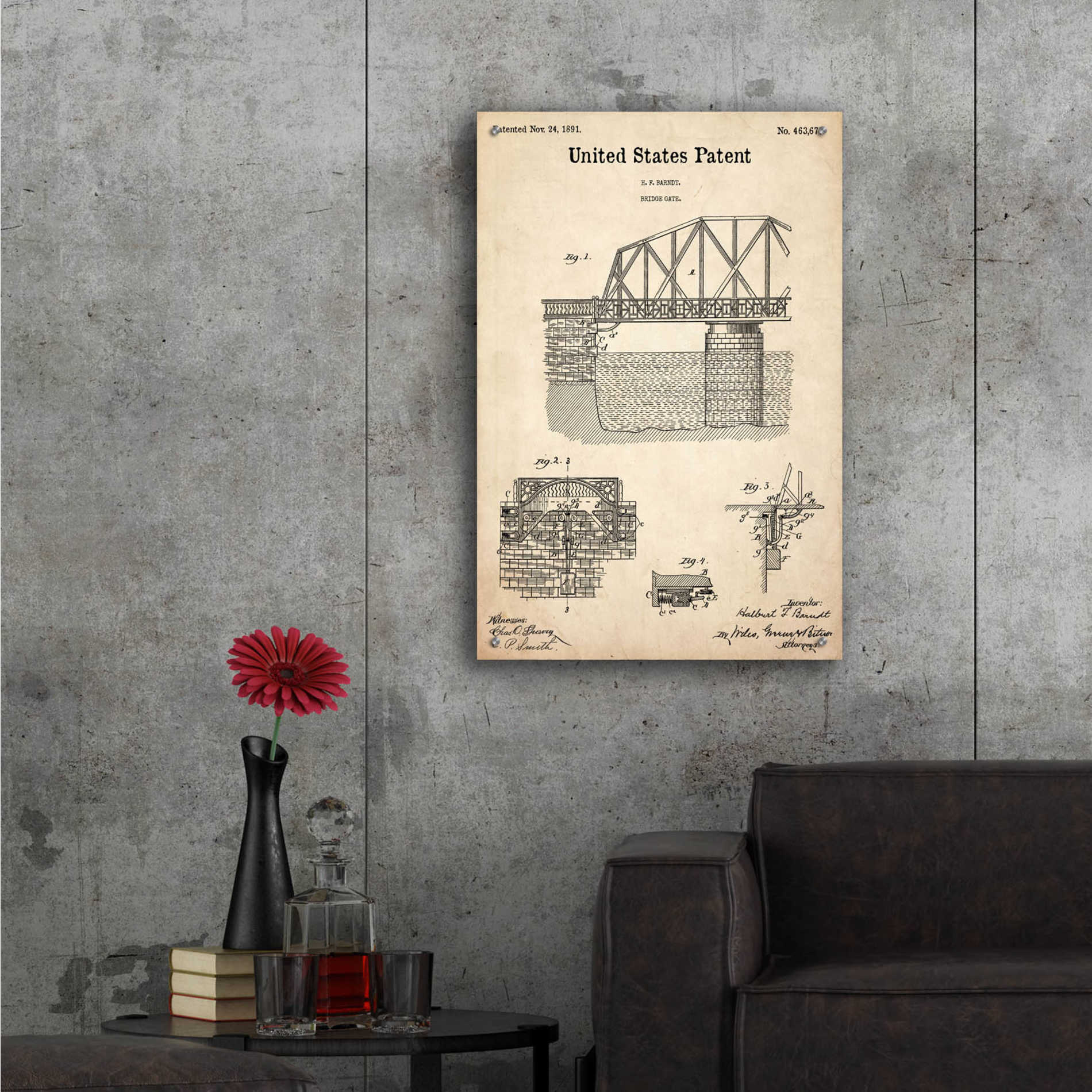 Epic Art 'Bridge Gate Blueprint Patent Parchment,' Acrylic Glass Wall Art,24x36