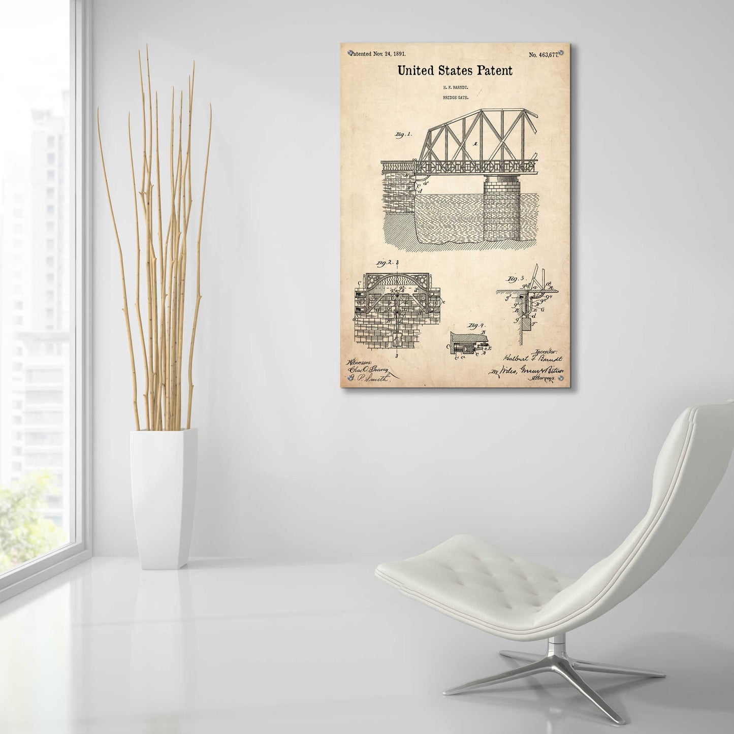 Epic Art 'Bridge Gate Blueprint Patent Parchment,' Acrylic Glass Wall Art,24x36