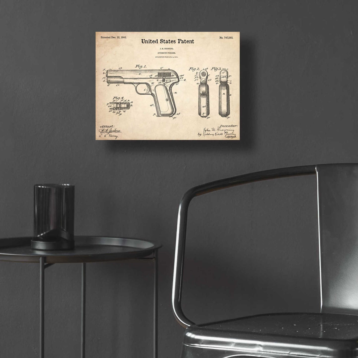 Epic Art 'Pistol Blueprint Patent Parchment,' Acrylic Glass Wall Art,16x12