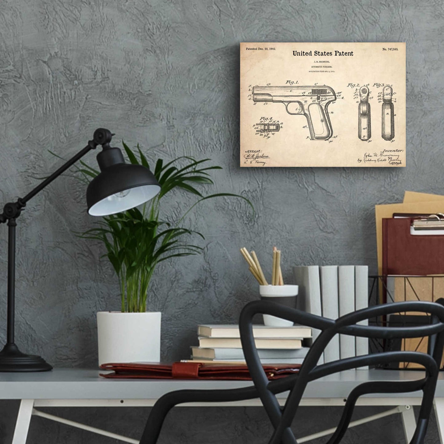 Epic Art 'Pistol Blueprint Patent Parchment,' Acrylic Glass Wall Art,16x12